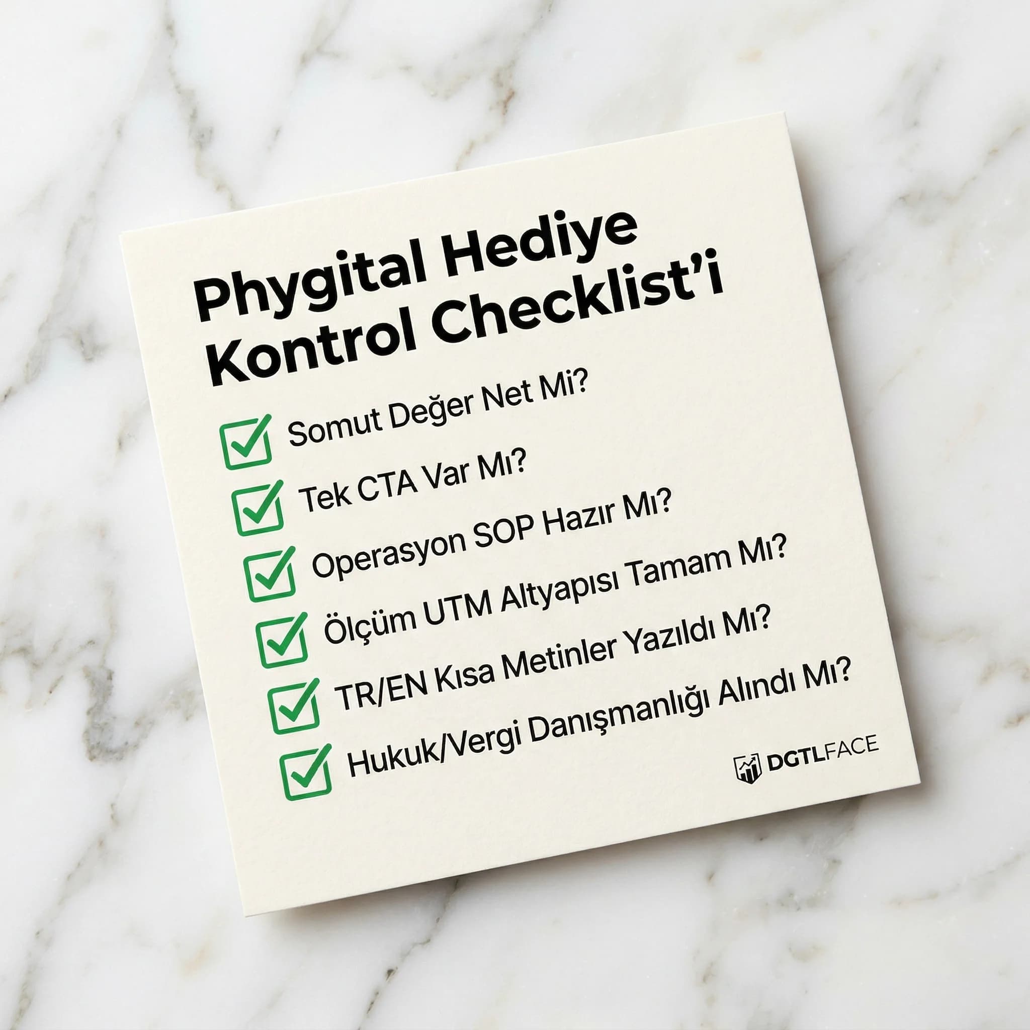 Phygital hediye kontrol checklist’i, risk ve sadelik otel bağlamı