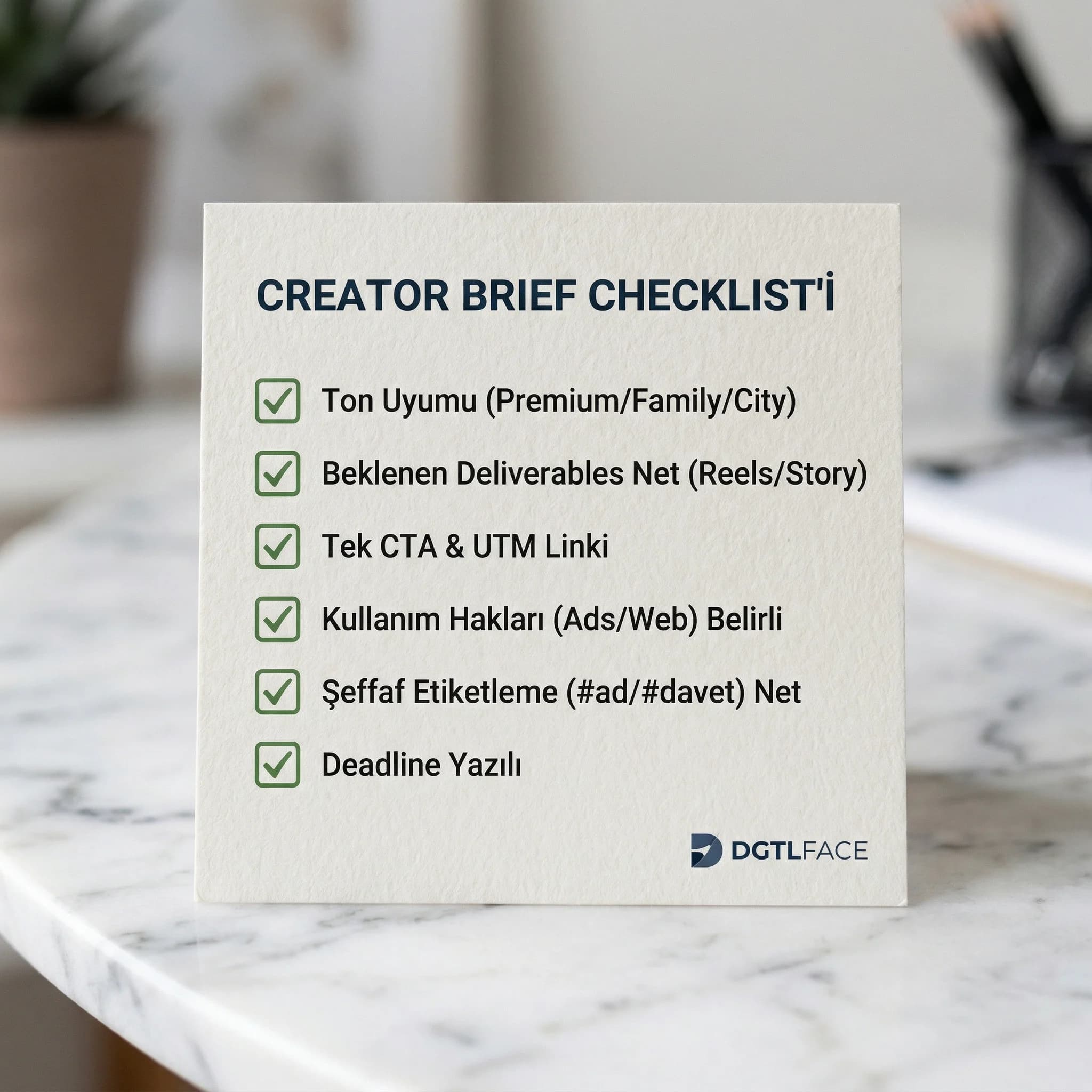 Creator brief checklist’i, haklar ve disclosure otel bağlamı