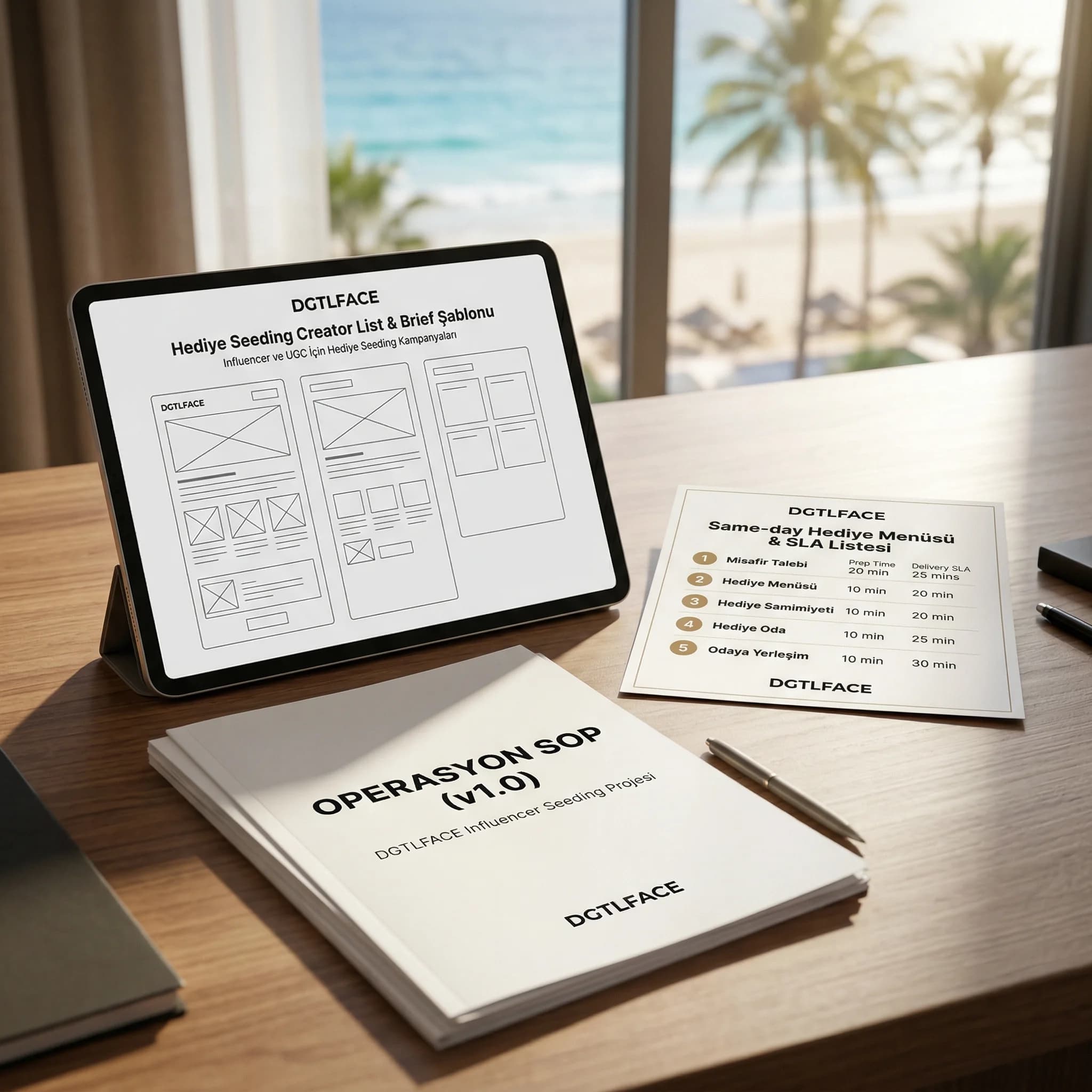 Seeding deliverables: creator list, brief, rapor otel bağlamı