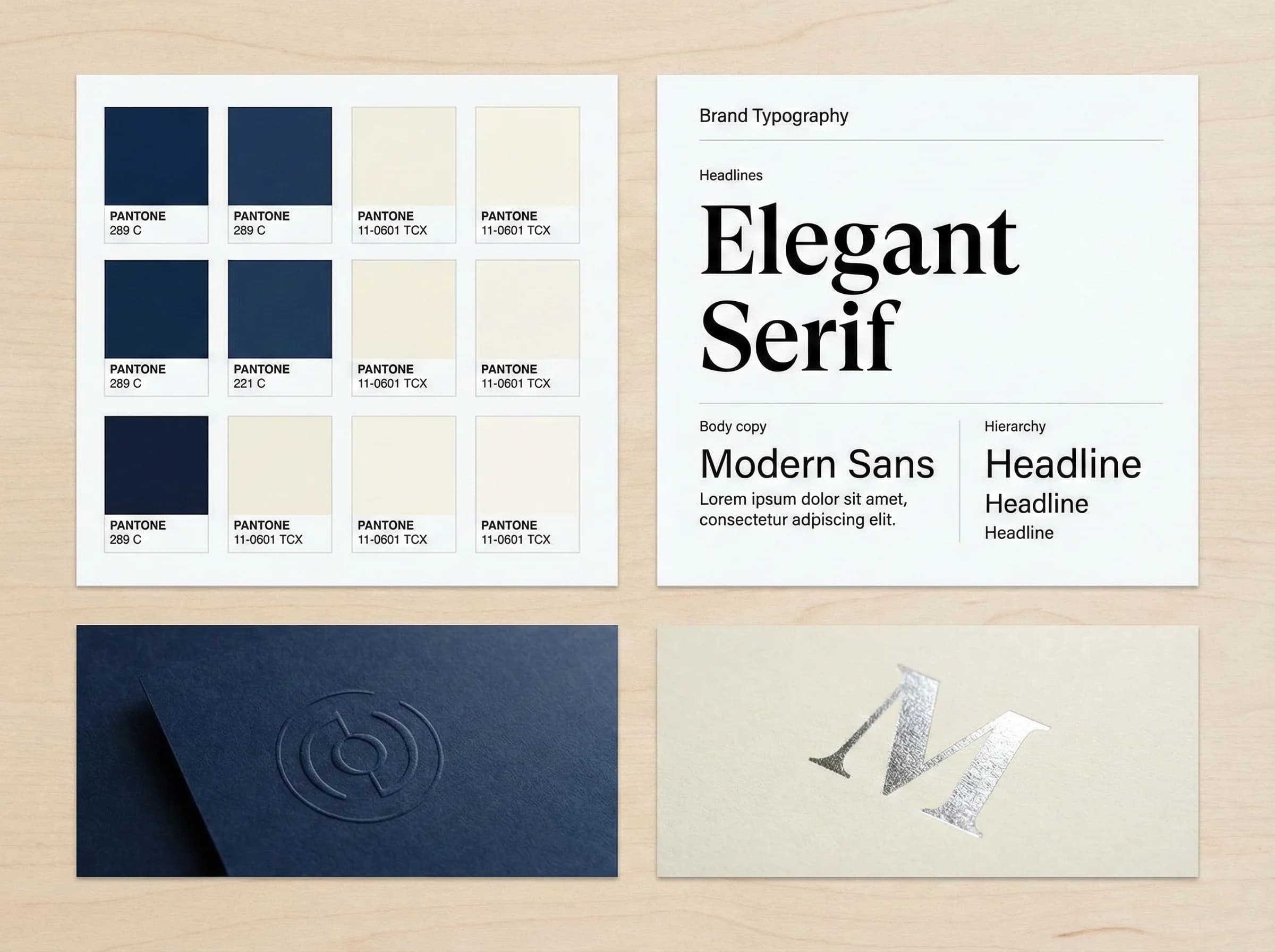 Renk ve tipografi panosu, brand identity ve otel bağlamı