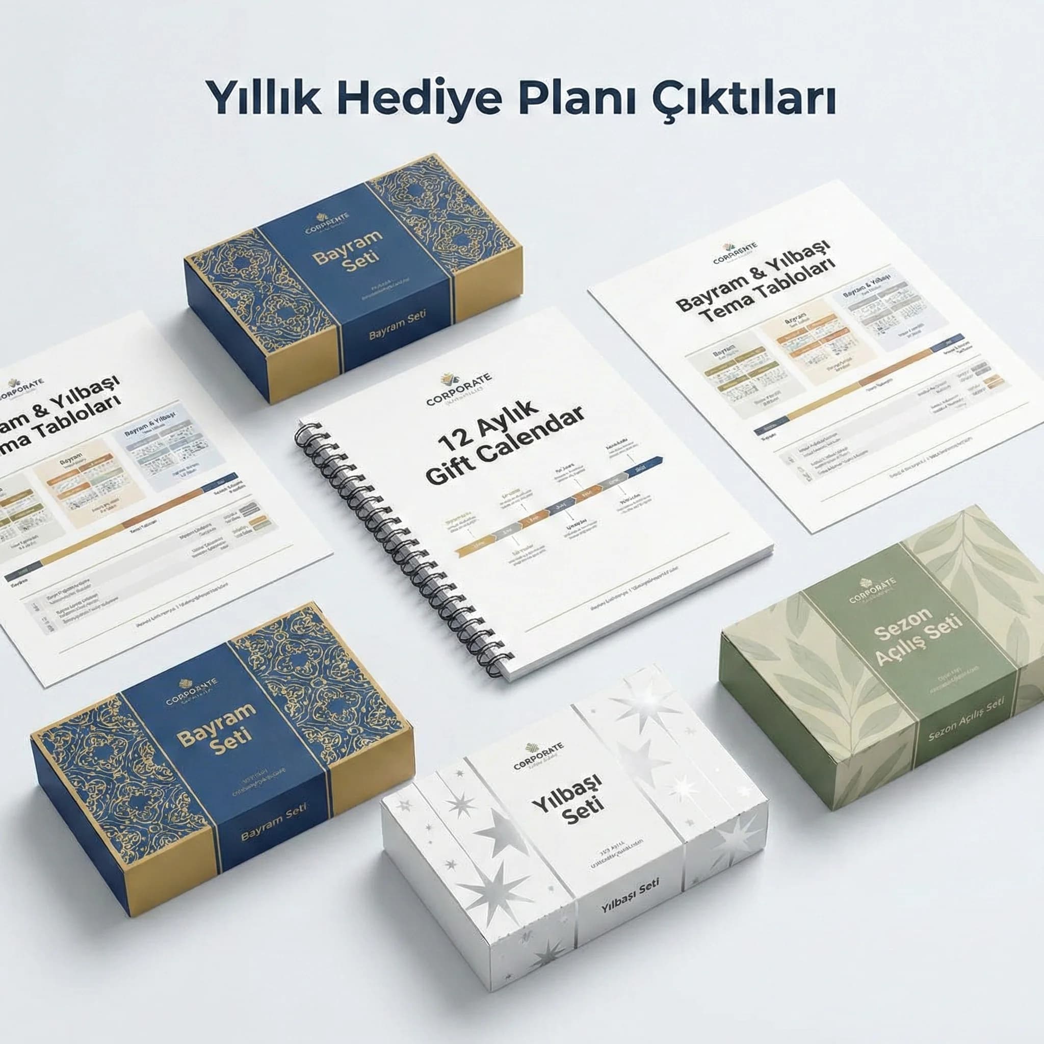 Yıllık hediye planı çıktıları, takvim ve tema tabloları otel bağlamı