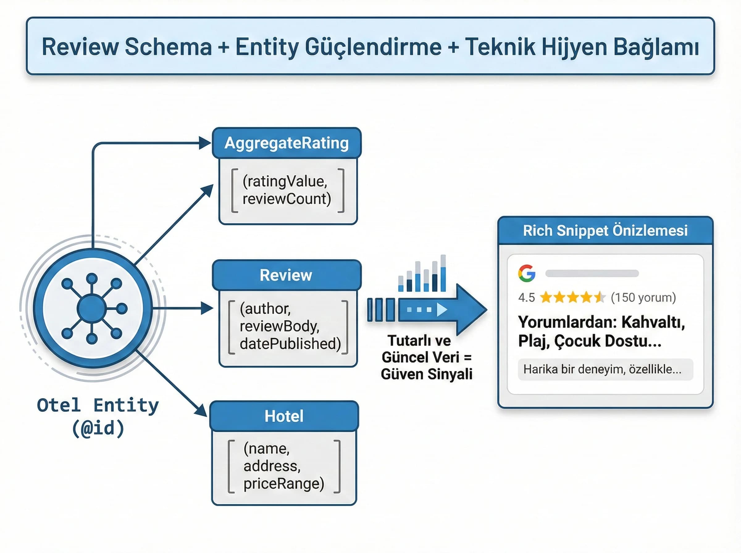 Review schema + entity güçlendirme + teknik hijyen bağlamı