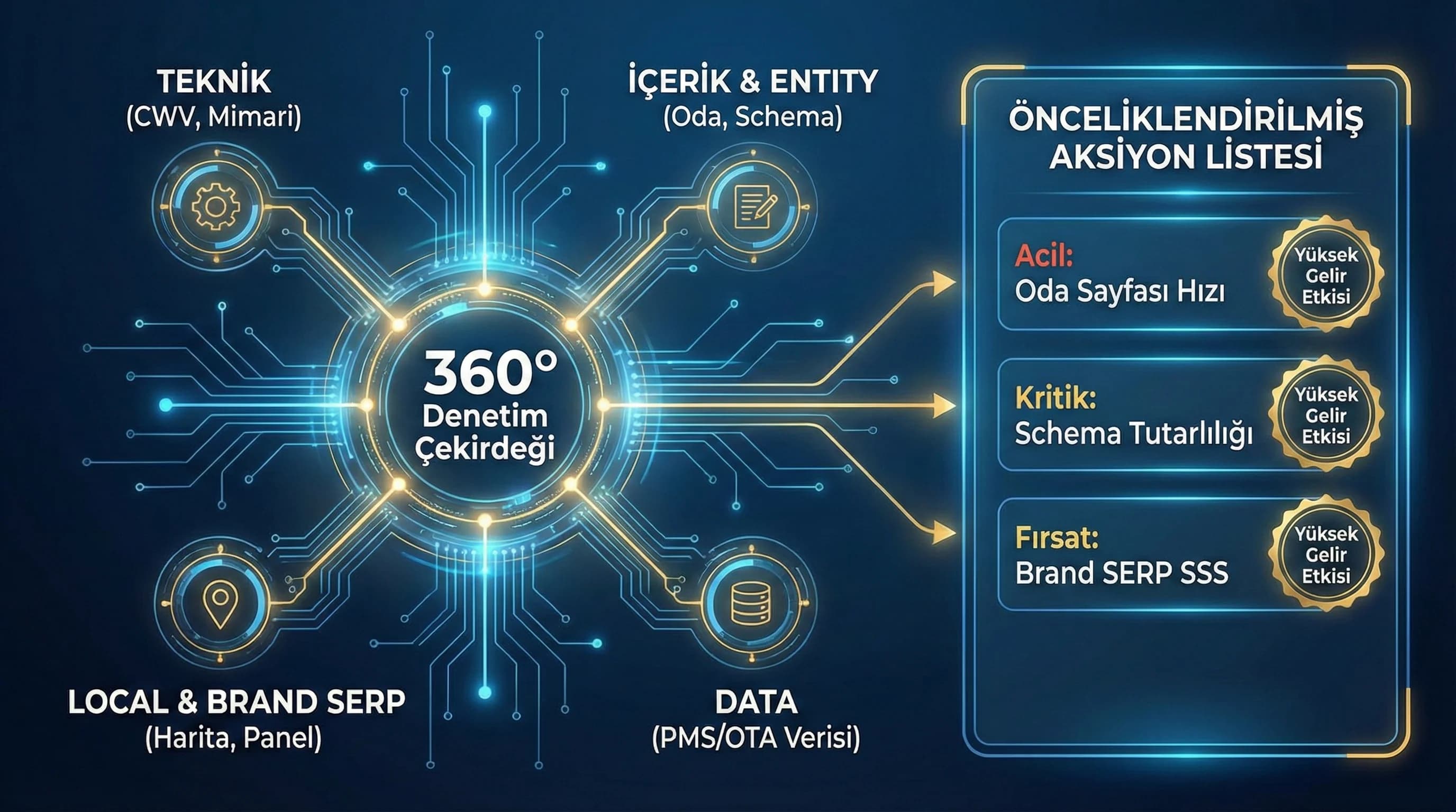 Teknik+İçerik+Local+Data audit çemberi + aksiyon önceliği bağlamı