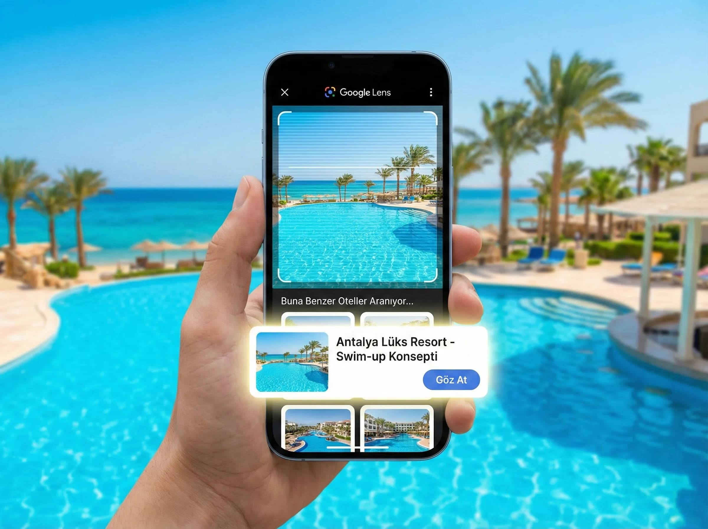 Fotoğrafla arama senaryosu + benzerlik + otel konsept bağlamı