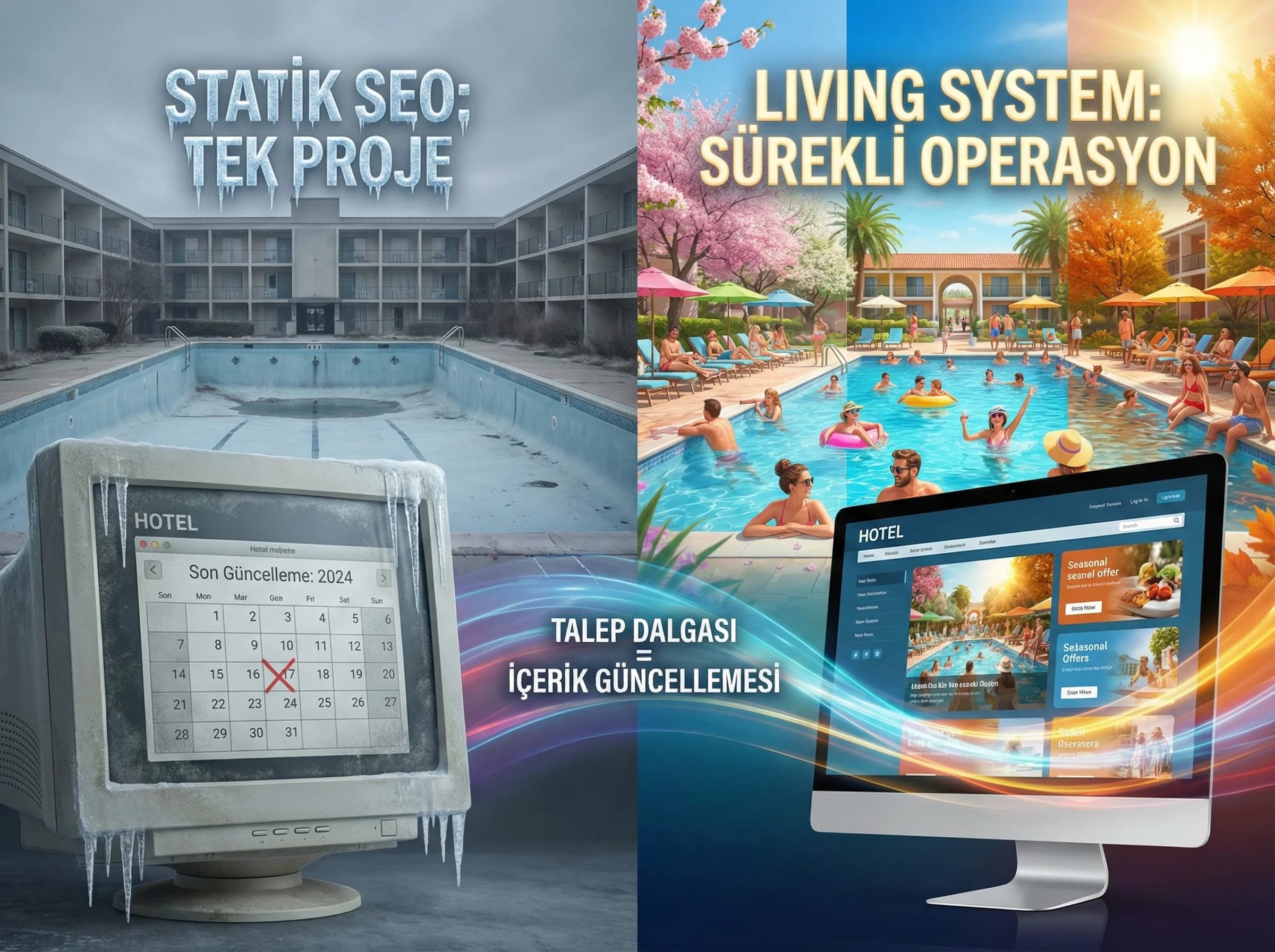 Yaşayan SEO kavramı + amaç + otel sezon bağlamı