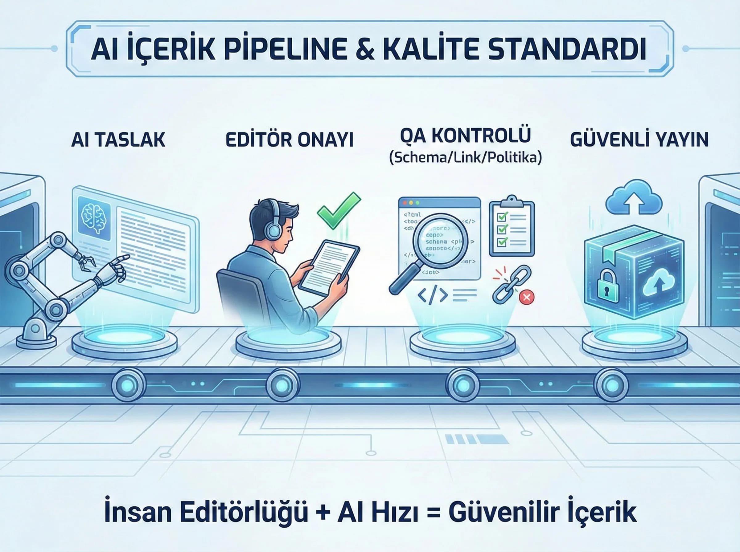 AI içerik pipeline + amaç + otel kalite kontrol bağlamı
