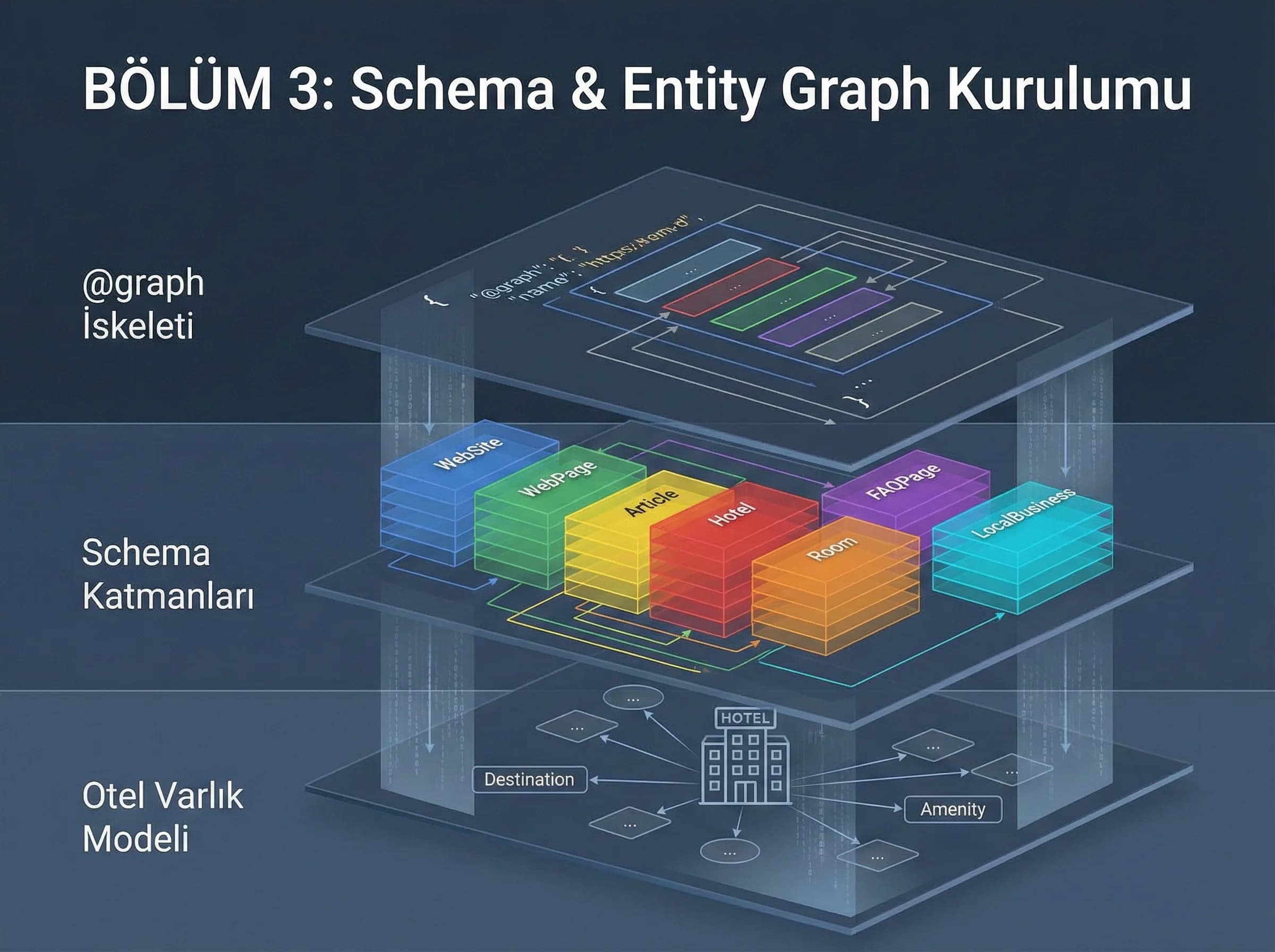 Schema katmanları + @graph iskeleti + otel varlık modeli