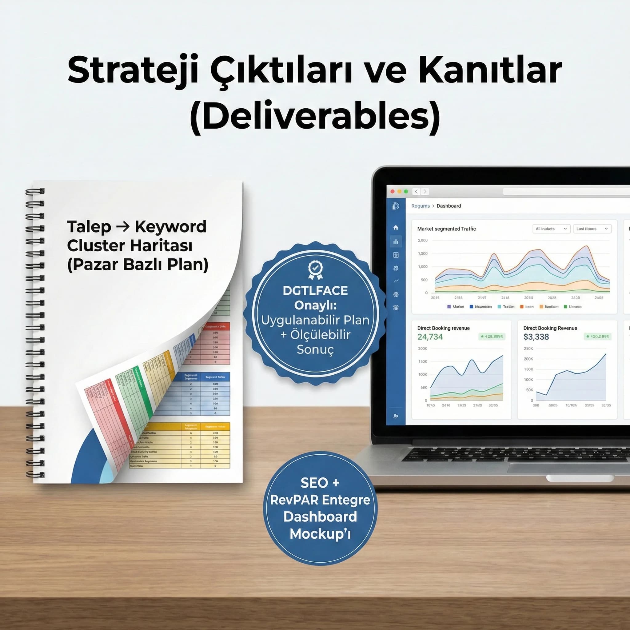 Keyword & içerik haritası + dashboard mockup + deliverables