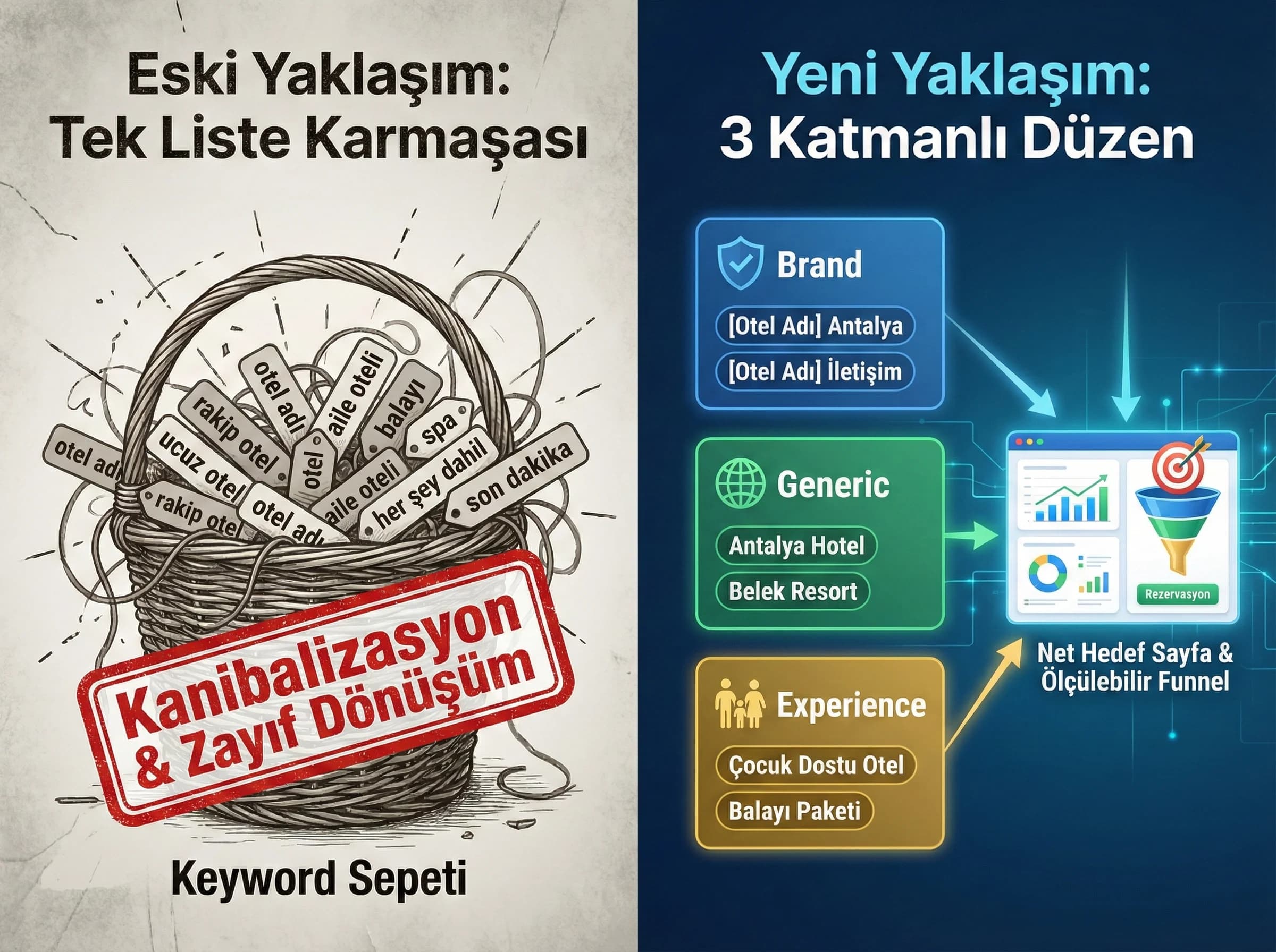 Tek liste sorunu + niyet katmanları + otel SEO bağlamı