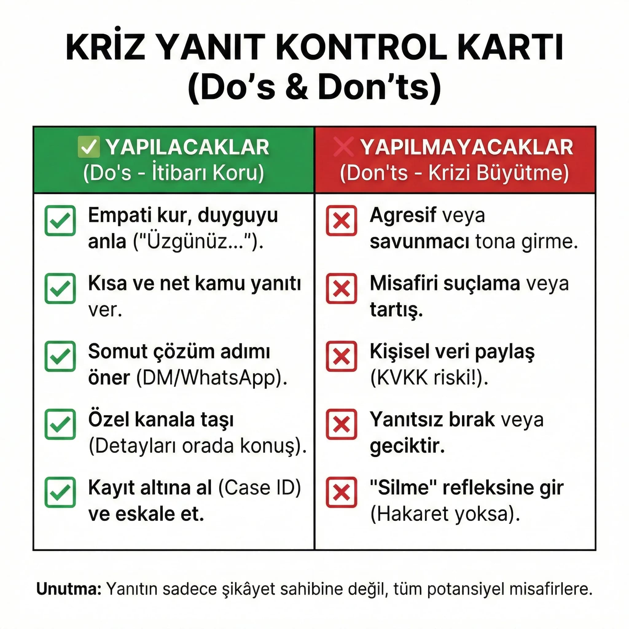 Yapılacaklar/yapılmayacaklar kartı