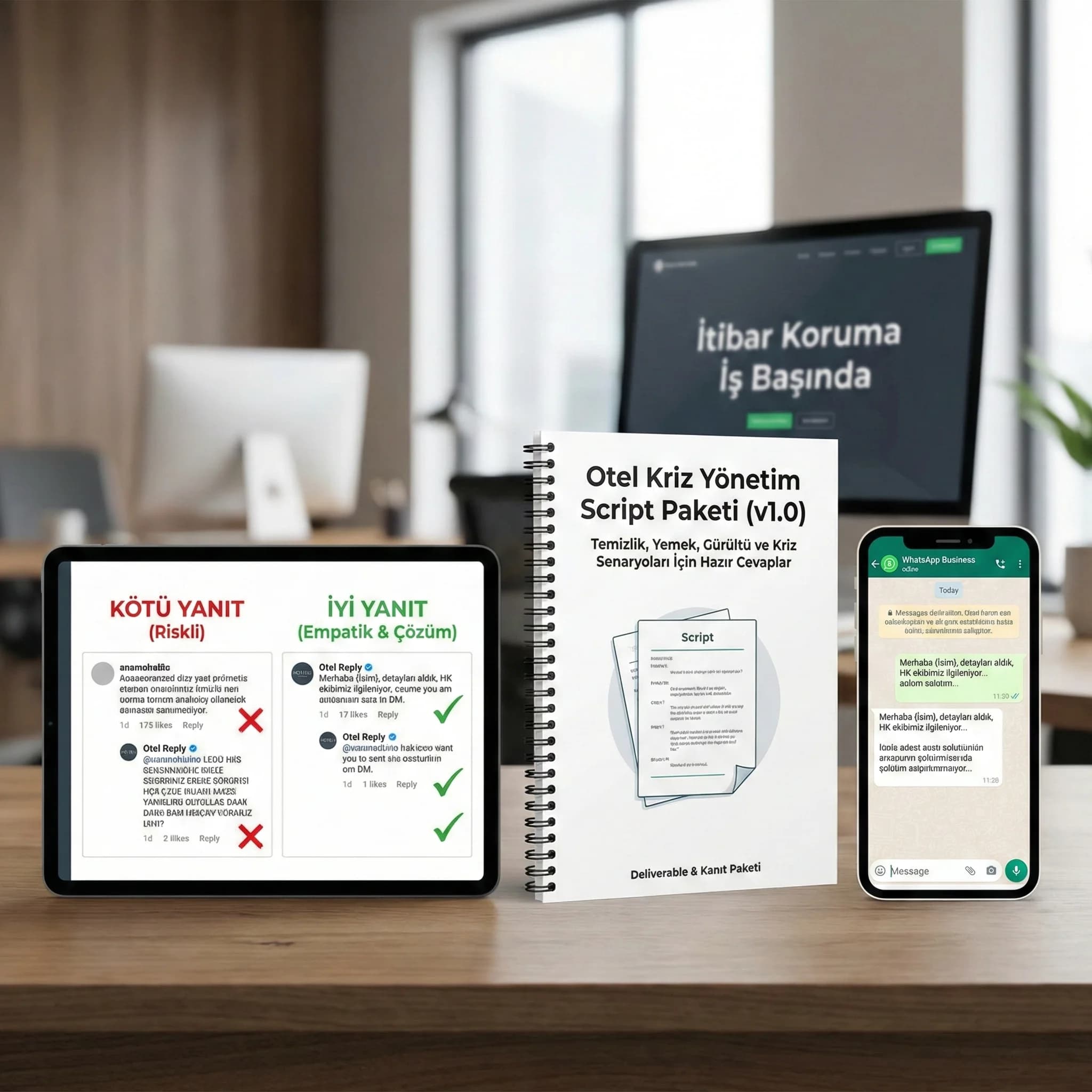 İyi/kötü yanıt örnek mockup’ları ve script paketi proof kartı