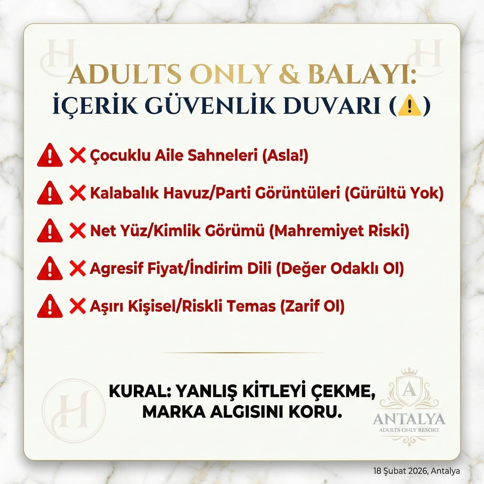 Kaçınılacak içerikler ve guardrail kartı