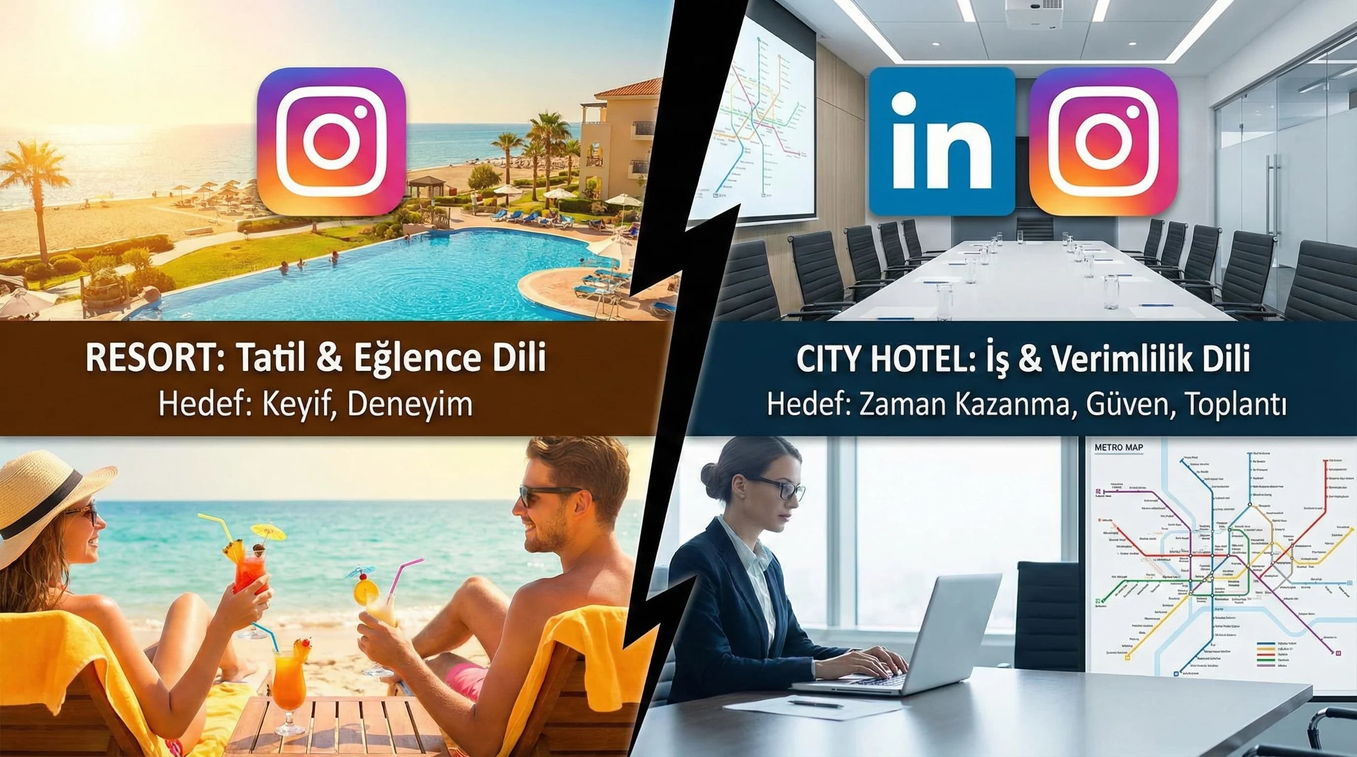 City vs resort farkı ve kanal rol özet görseli