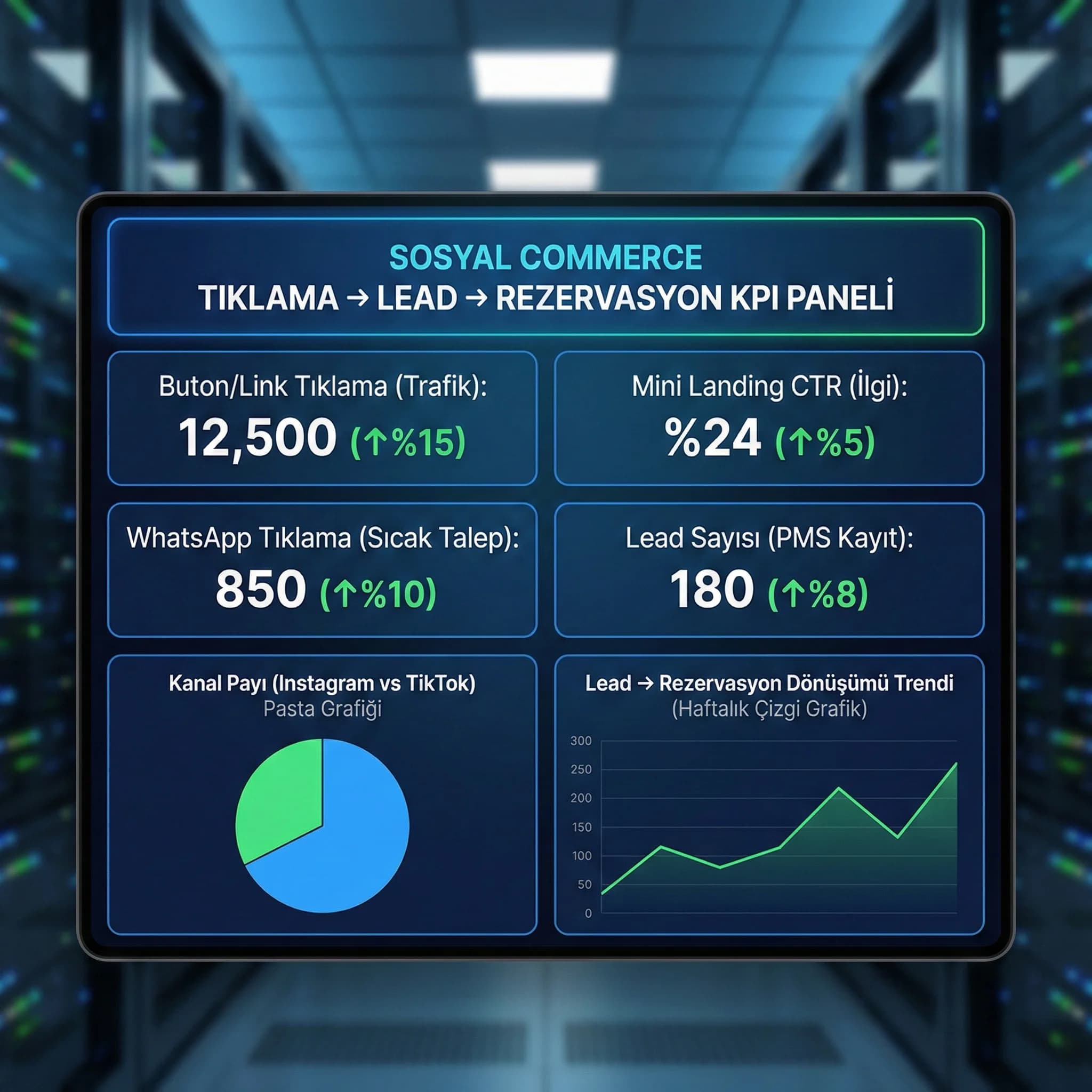 tıklama→lead→rezervasyon KPI paneli