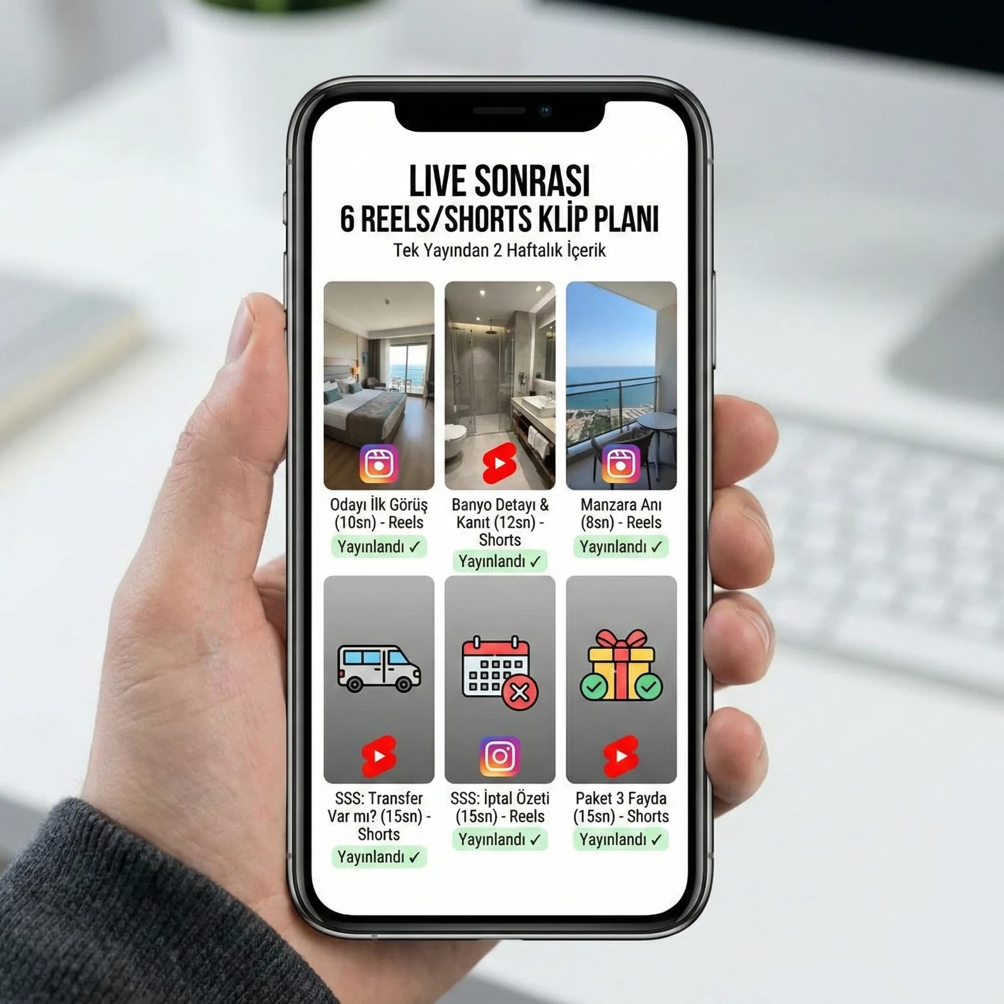 Live sonrası Reels Shorts klip planını gösteren deliverable kartı görseli