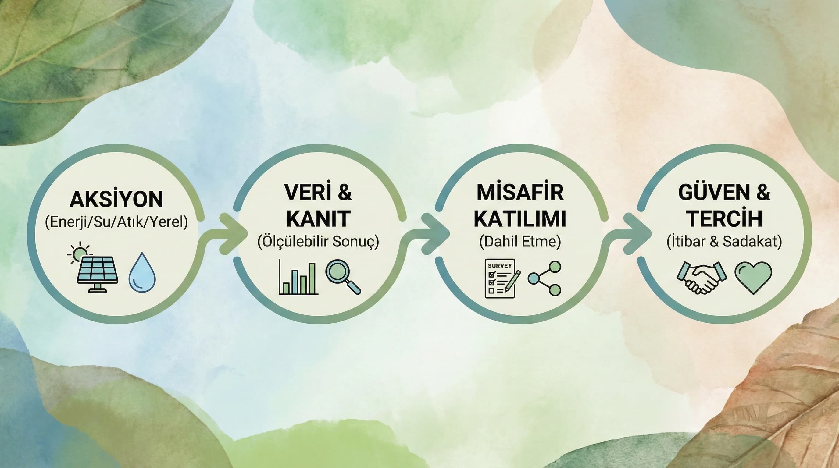 Aksiyon→veri→misafir katılımı→güven akışı
