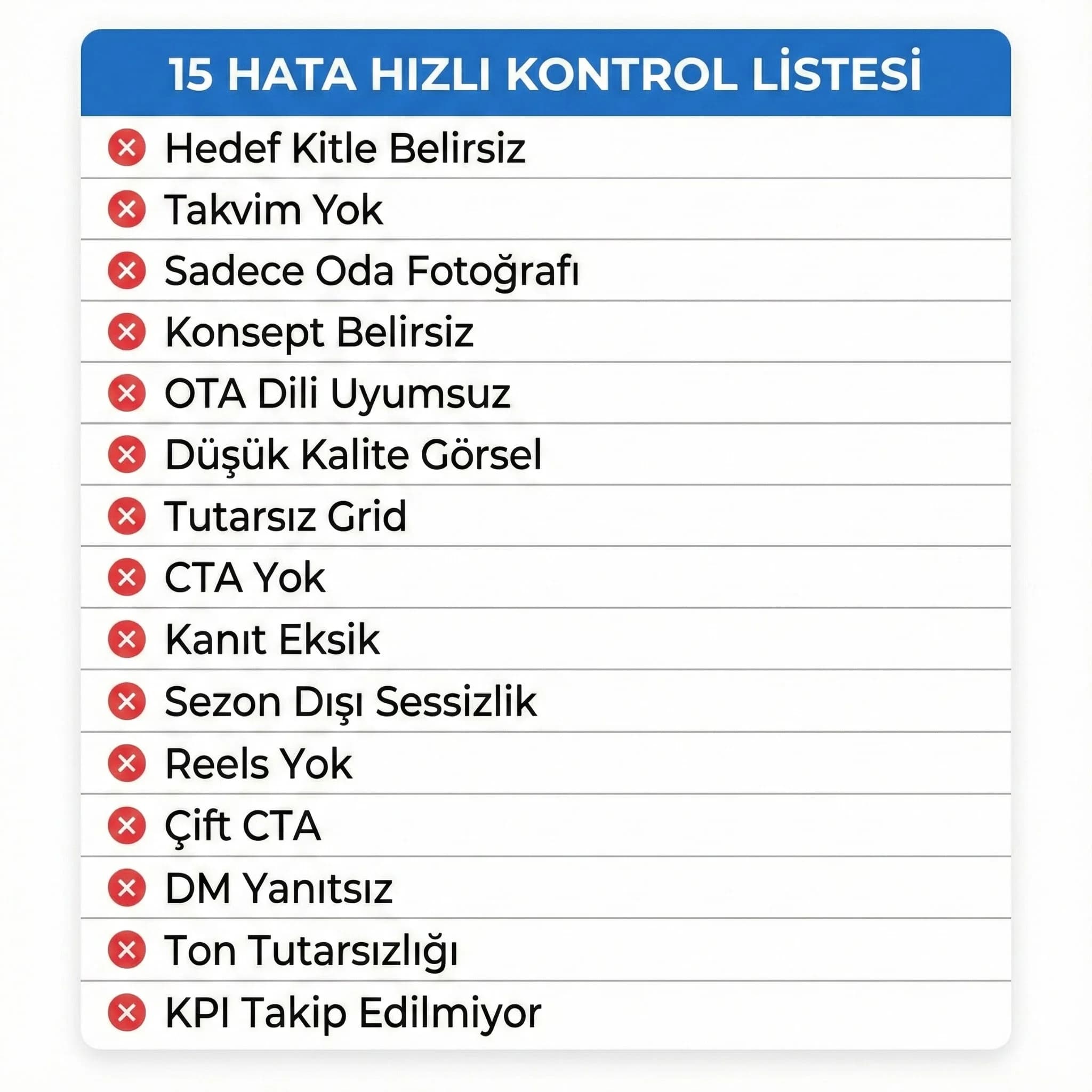 15 hata hızlı kontrol checklist kartı görseli