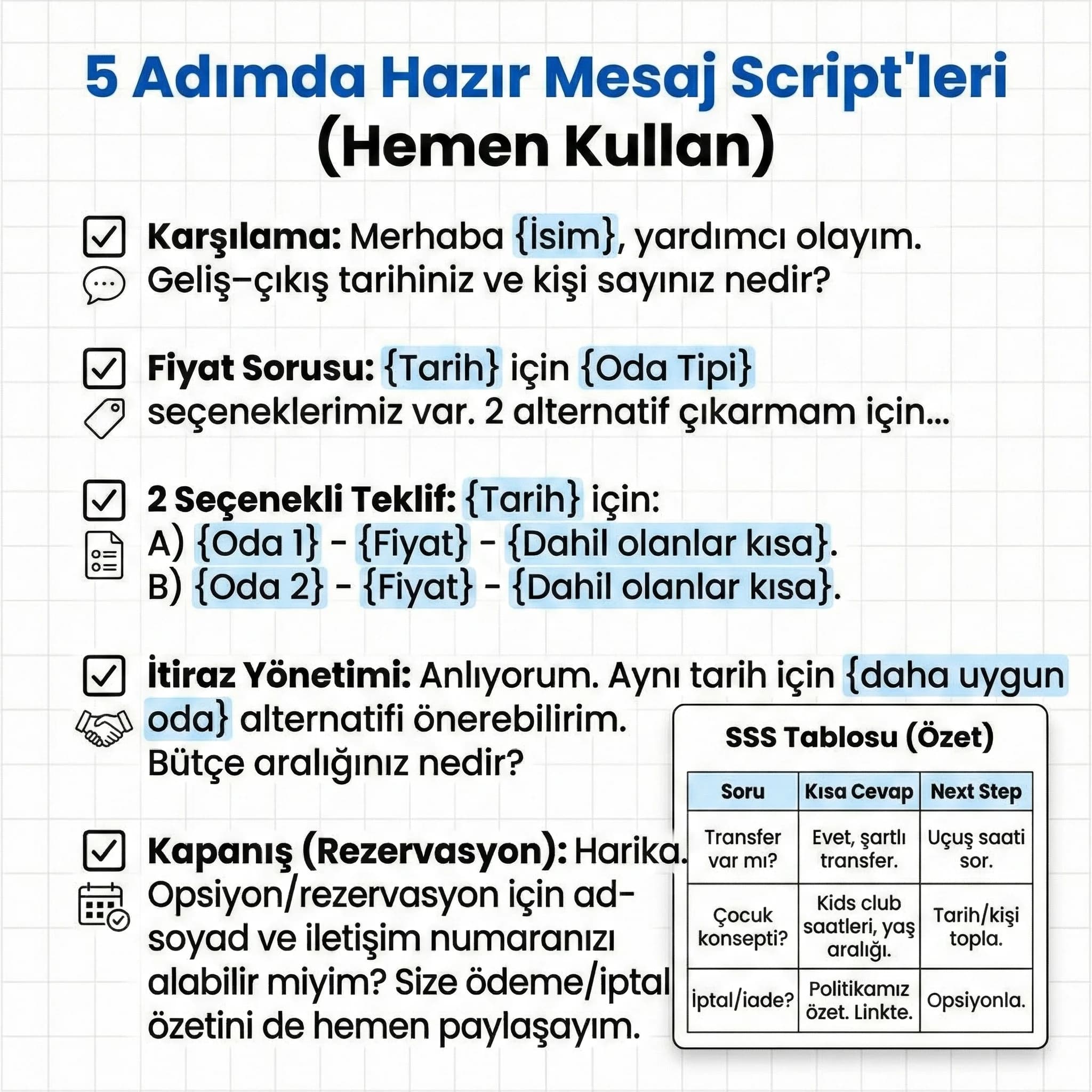5 hazır cevap ve akış kontrol kartı