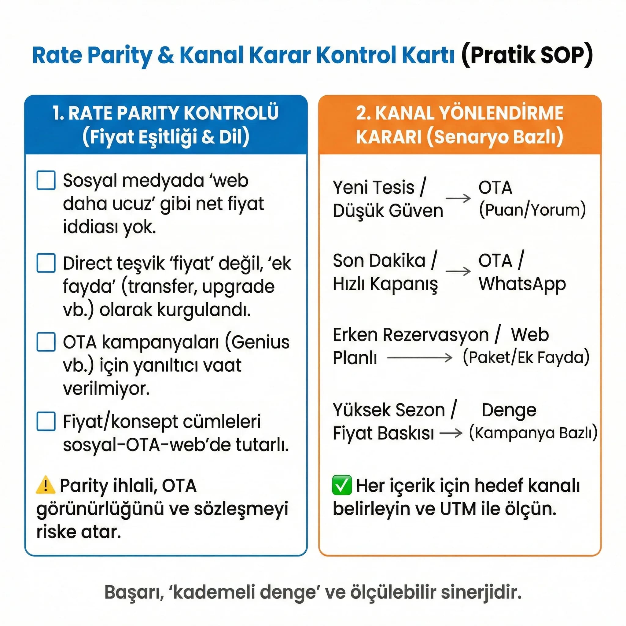 Rate parity + kanal karar checklist kartı