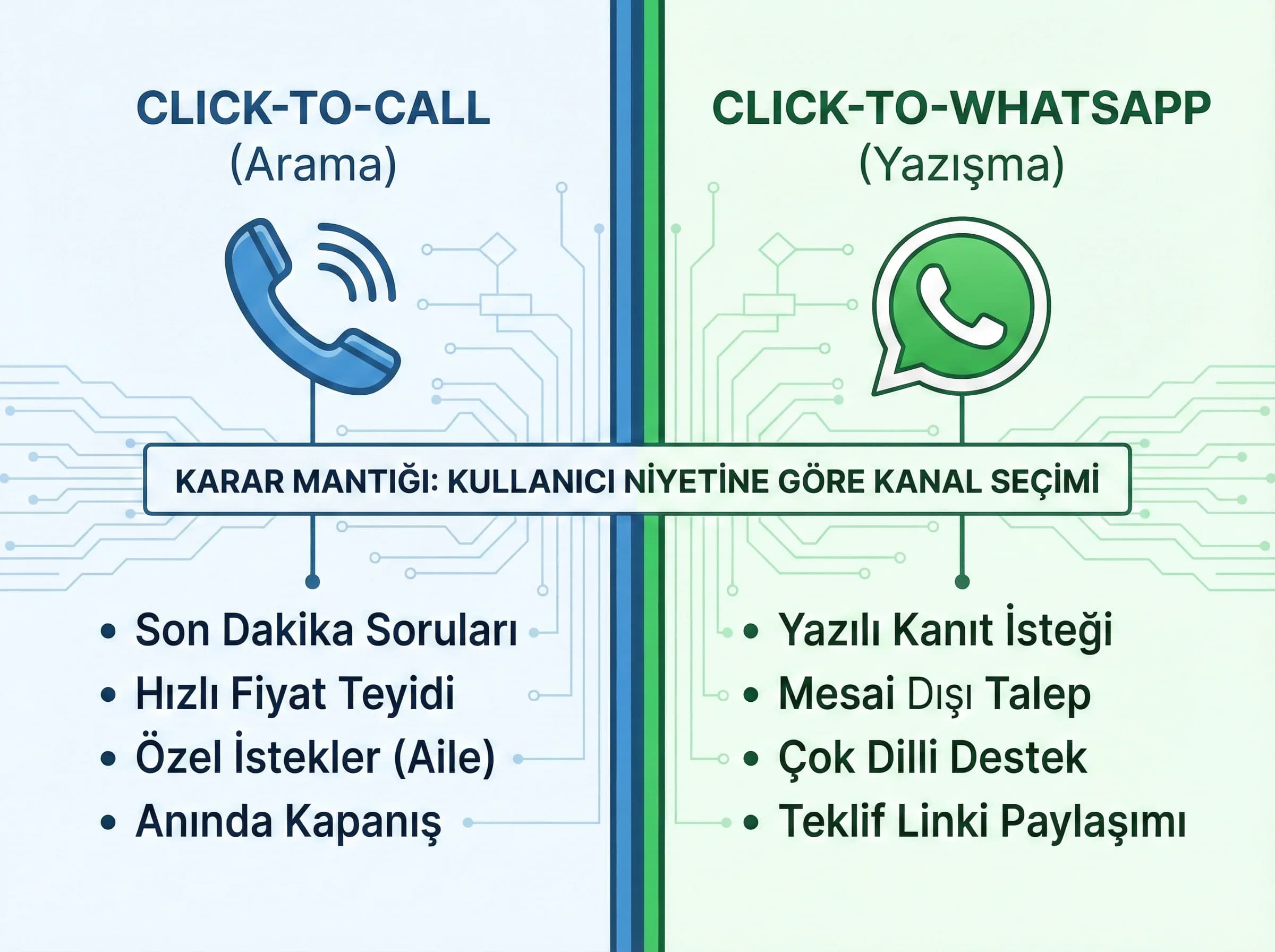Click to call ve WhatsApp kullanım kararlarını ayıran bölüm görseli