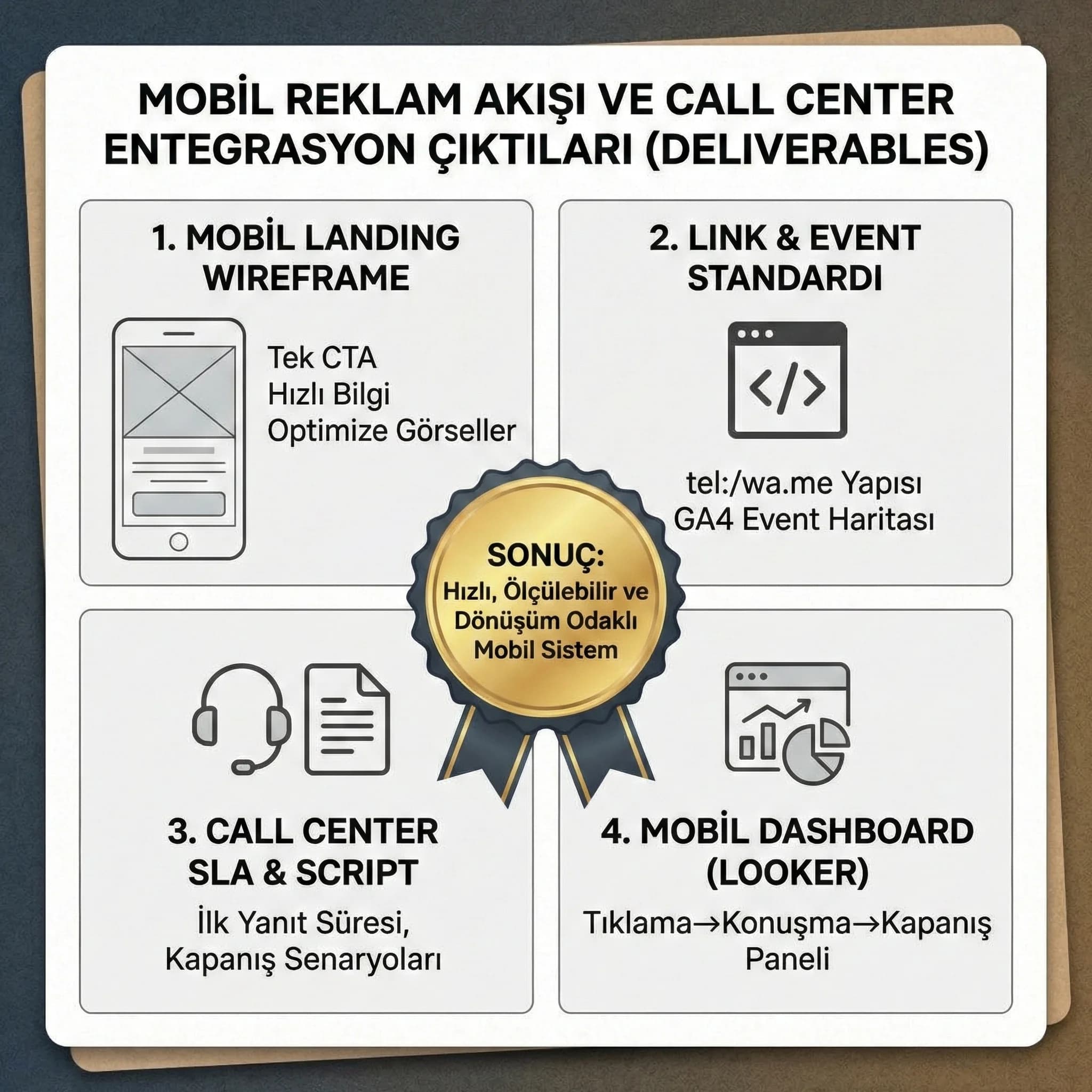 Mobil reklam akışı ve call center entegrasyon deliverables kartı