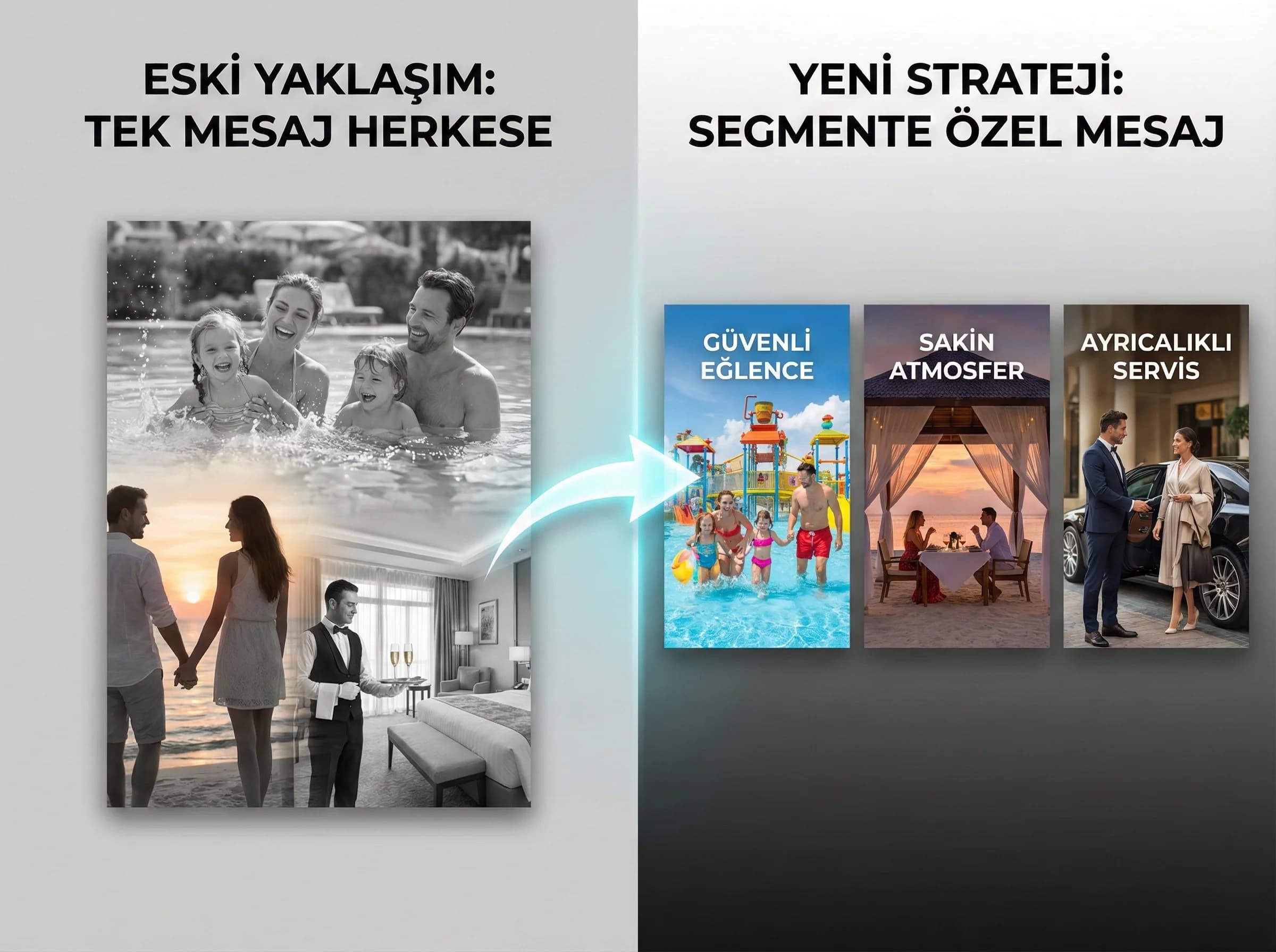 Segment bazlı düşünmenin otel reklam performansını artırdığını vurgulayan bölüm görseli