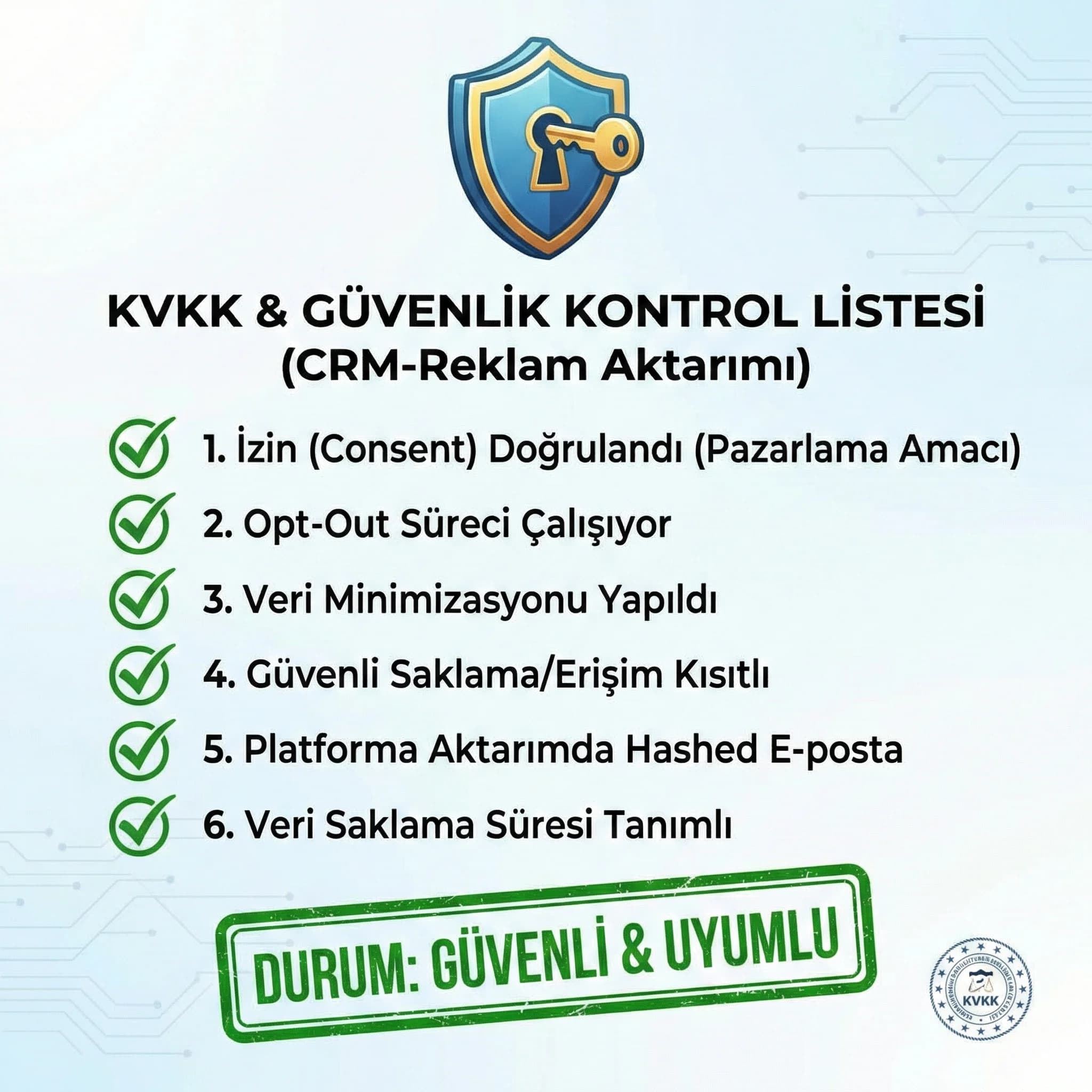 KVKK izin ve güvenli veri aktarımı kontrol listesini özetleyen kart