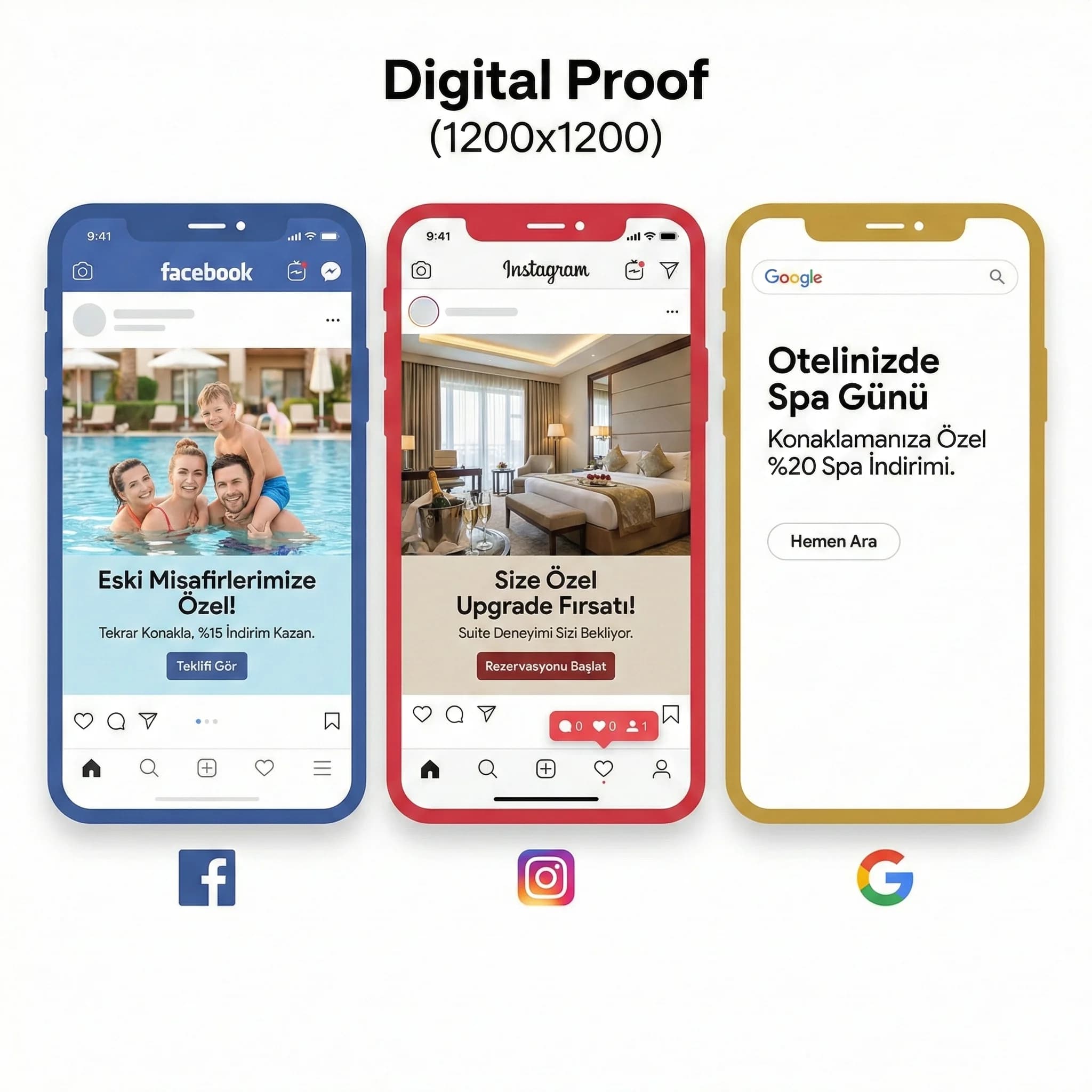 Üç CRM temelli kampanya örneğini ve çıktıları gösteren proof kartı