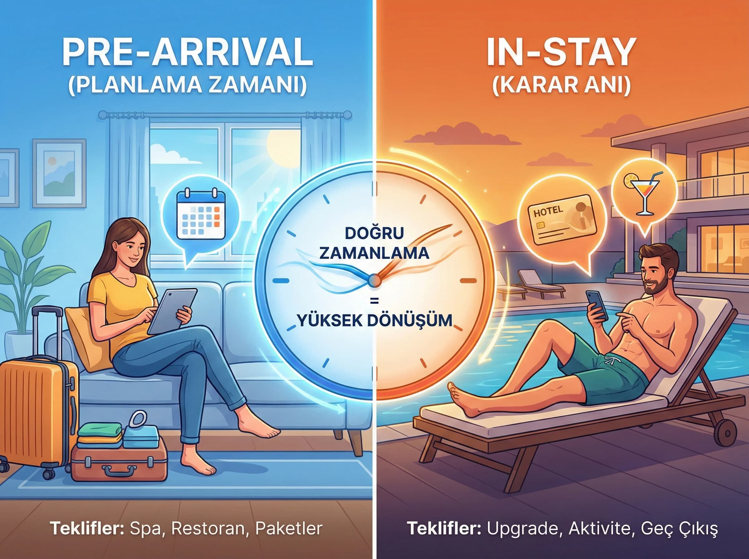 Pre arrival ve in stay teklif pencerelerini vurgulayan bölüm görseli