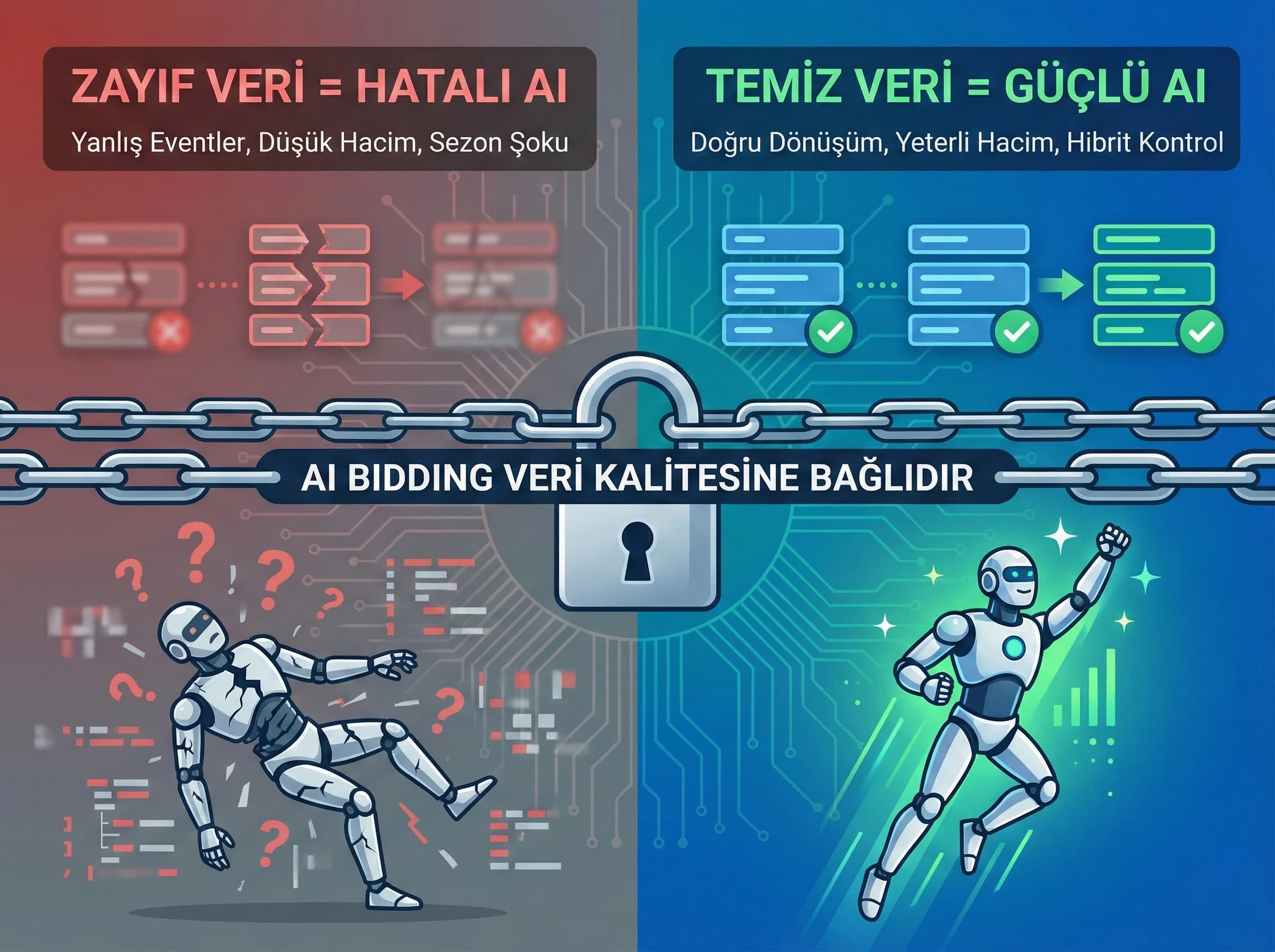 AI bidding’in veri kalitesine bağlı çalıştığını vurgulayan bölüm görseli