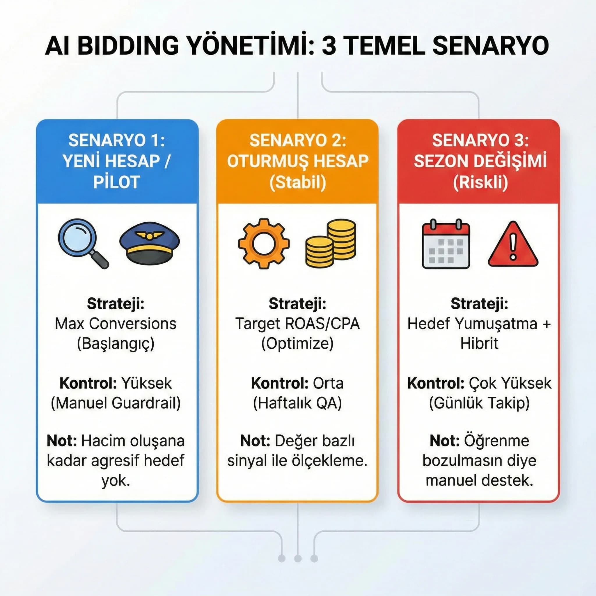 Yeni hesap oturmuş hesap ve sezon değişimi senaryolarını gösteren kart