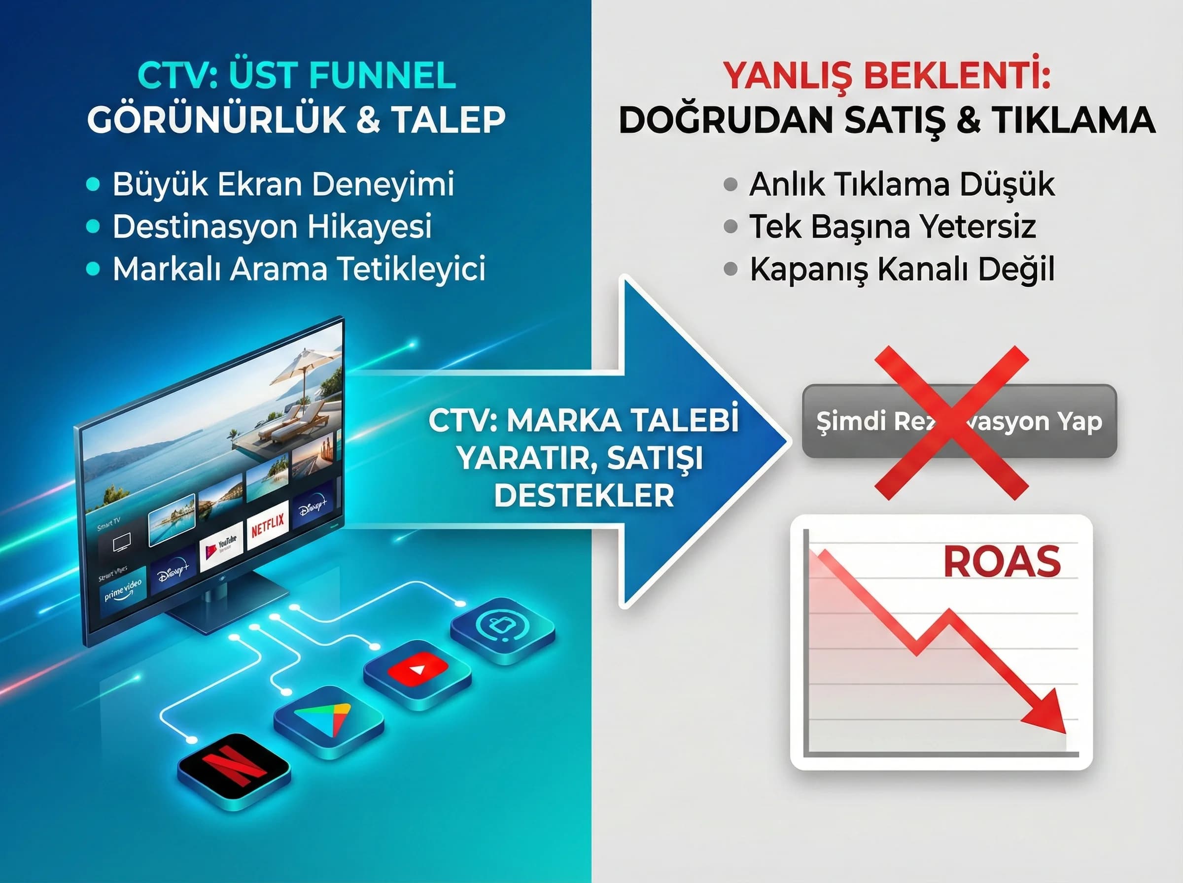 CTV’nin otellerde üst funnel marka talebi ürettiğini vurgulayan bölüm görseli