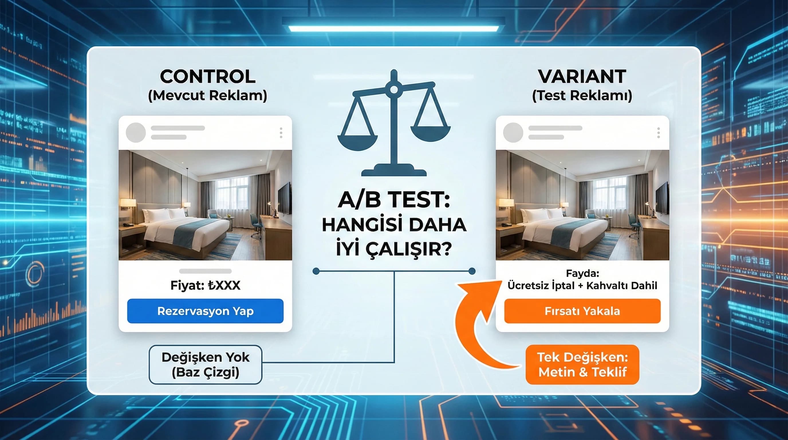 Control ve variant mantığını tek değişken kuralıyla anlatan görsel
