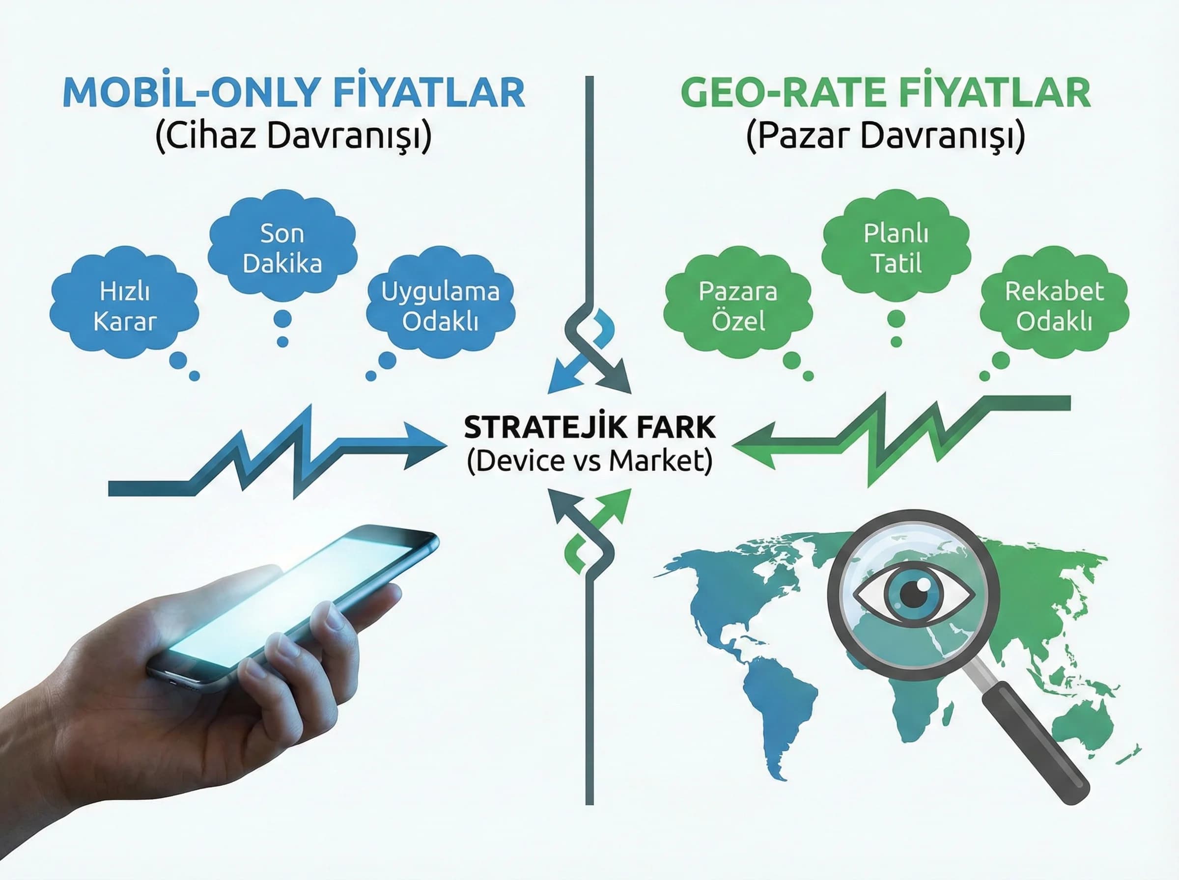 Mobil-only vs geo-rate ayrımı, amaç: strateji farkı, otel revenue bağlamı