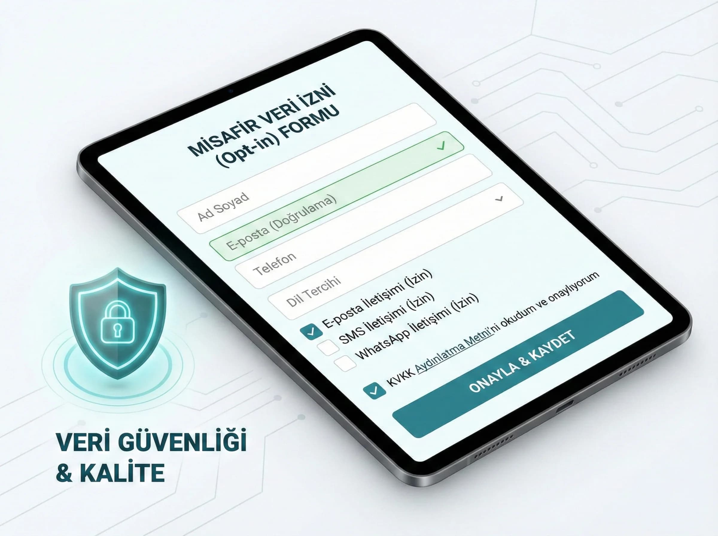 Opt-in ve veri kalitesi, amaç: KVKK uyumlu toplama, otel CRM bağlamı