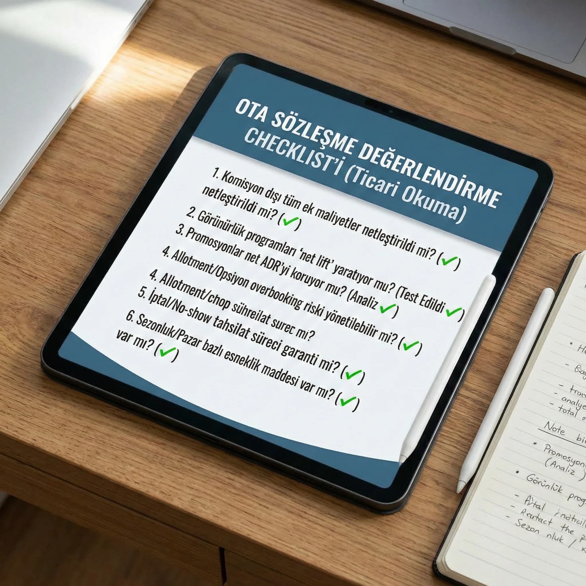 Sözleşme checklist’i, amaç: madde madde değerlendirme, otel revenue bağlamı