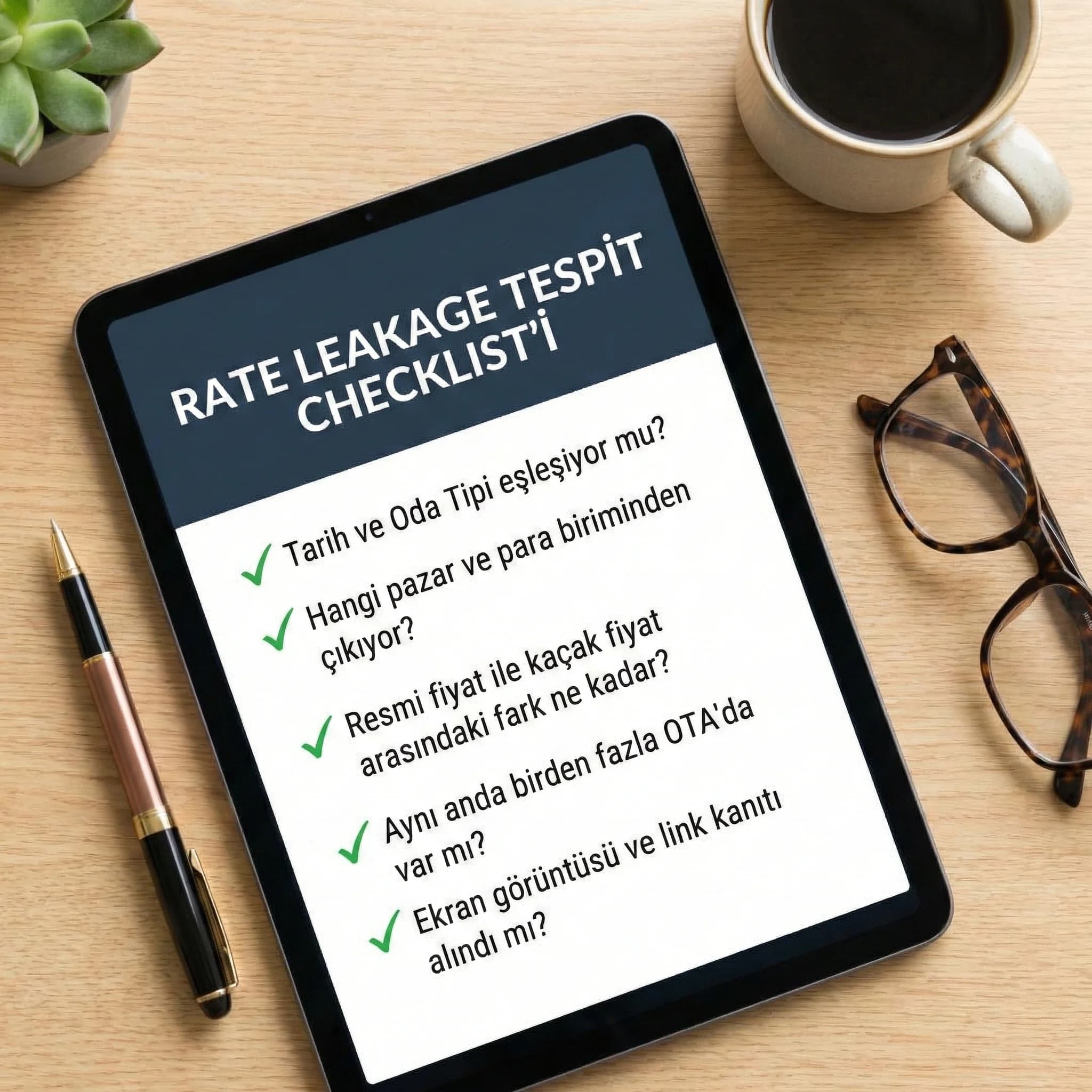 Rate leakage tespit checklist’i, amaç: hızlı kontrol, otel revenue bağlamı