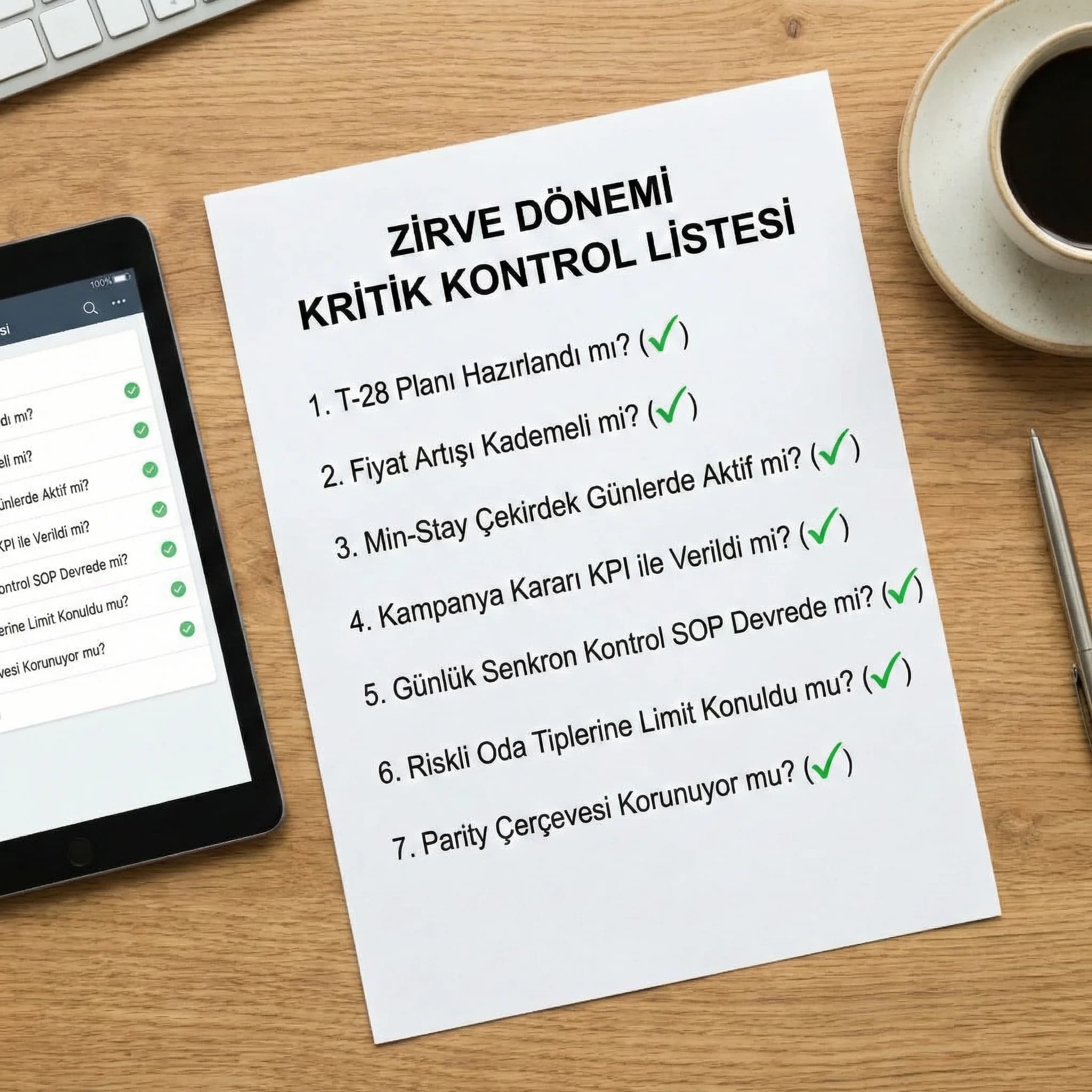 Zirve dönemi checklist’i, amaç: ayar ve risk kontrolü, otel operasyon bağlamı