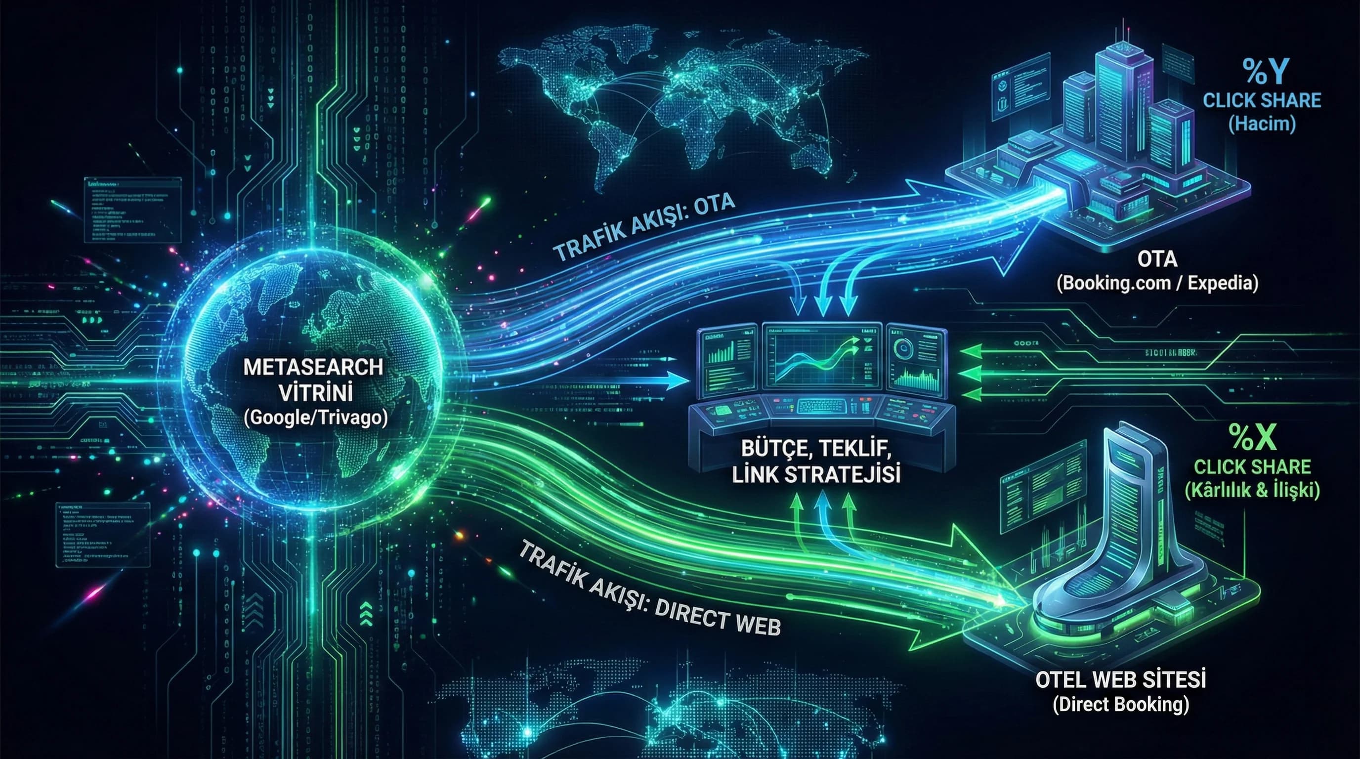 Metasearch→OTA/Web yönlendirme, amaç: trafik routing, otel satış bağlamı