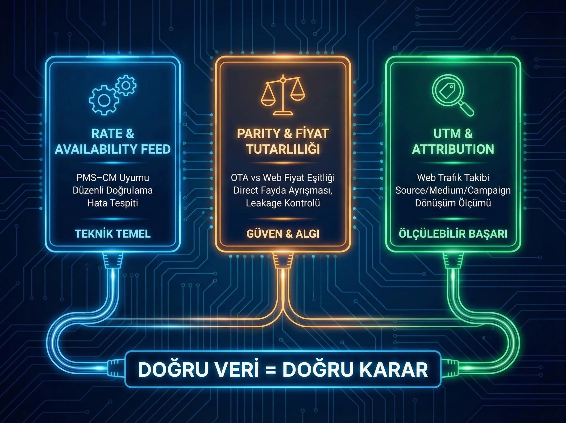 Feed + parity + UTM notları, amaç: teknik doğruluk, otel operasyon bağlamı