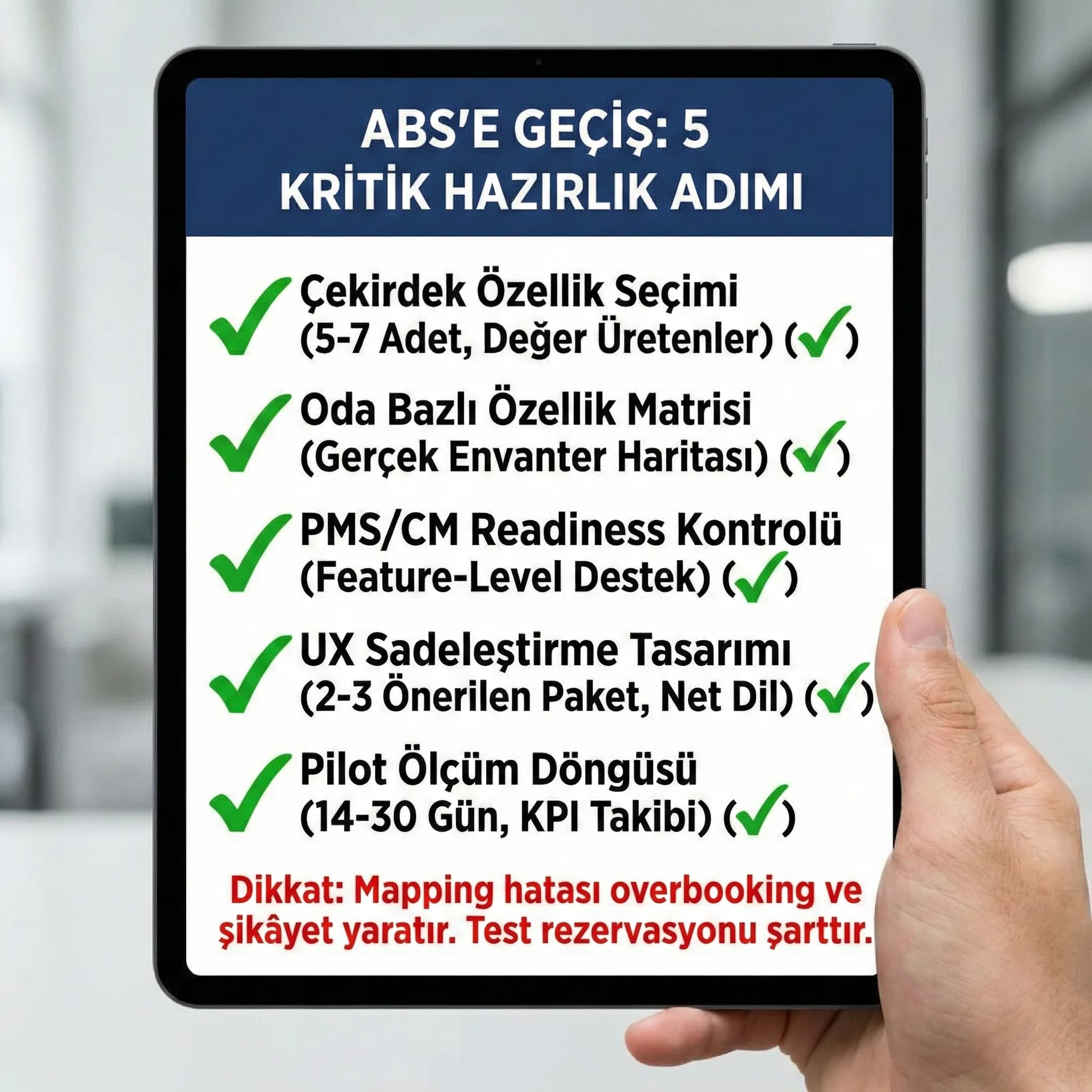 ABS’e geçiş 5 adım, otel proje bağlamı