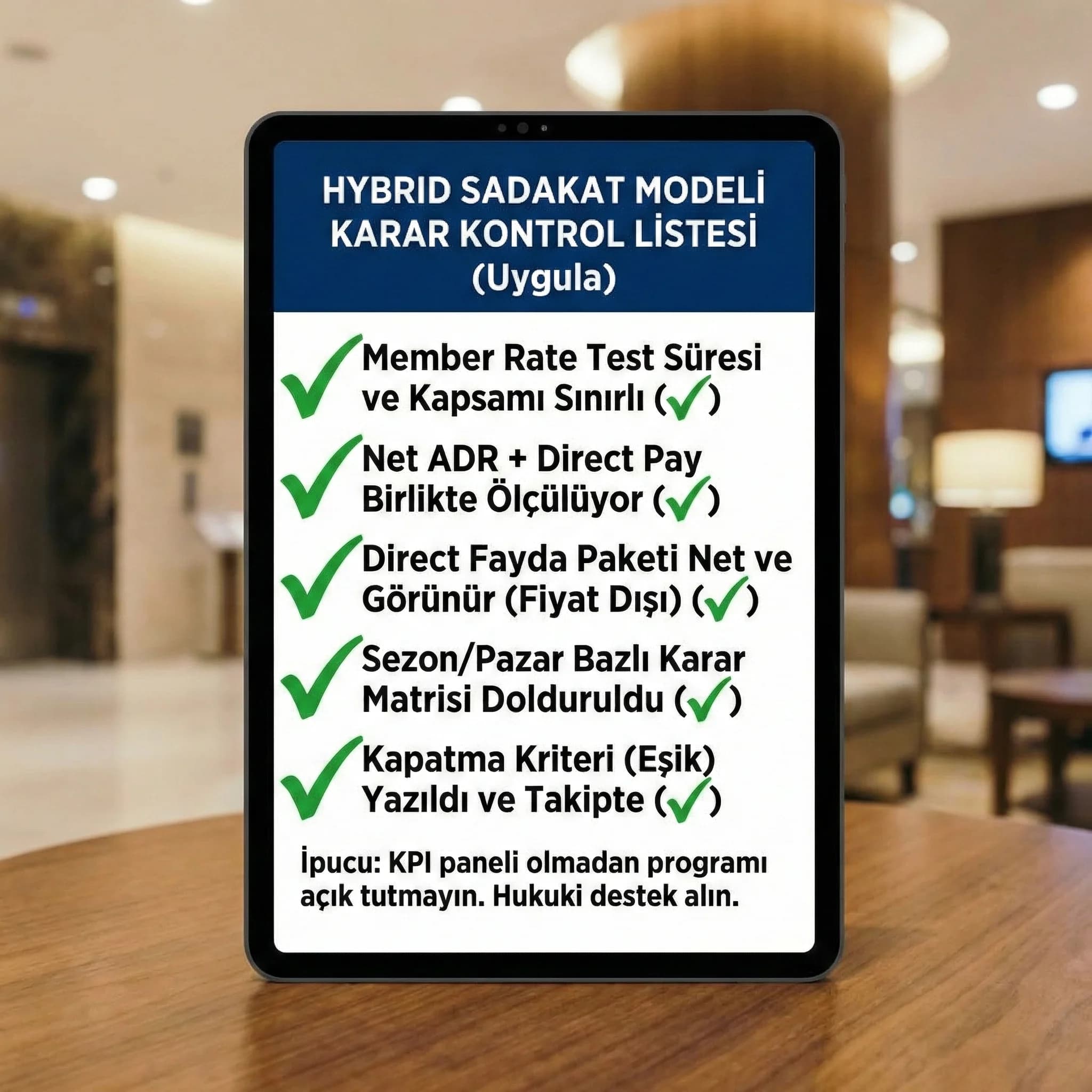 Hybrid karar checklist’i, amaç: kopyala-uygula, otel bağlamı