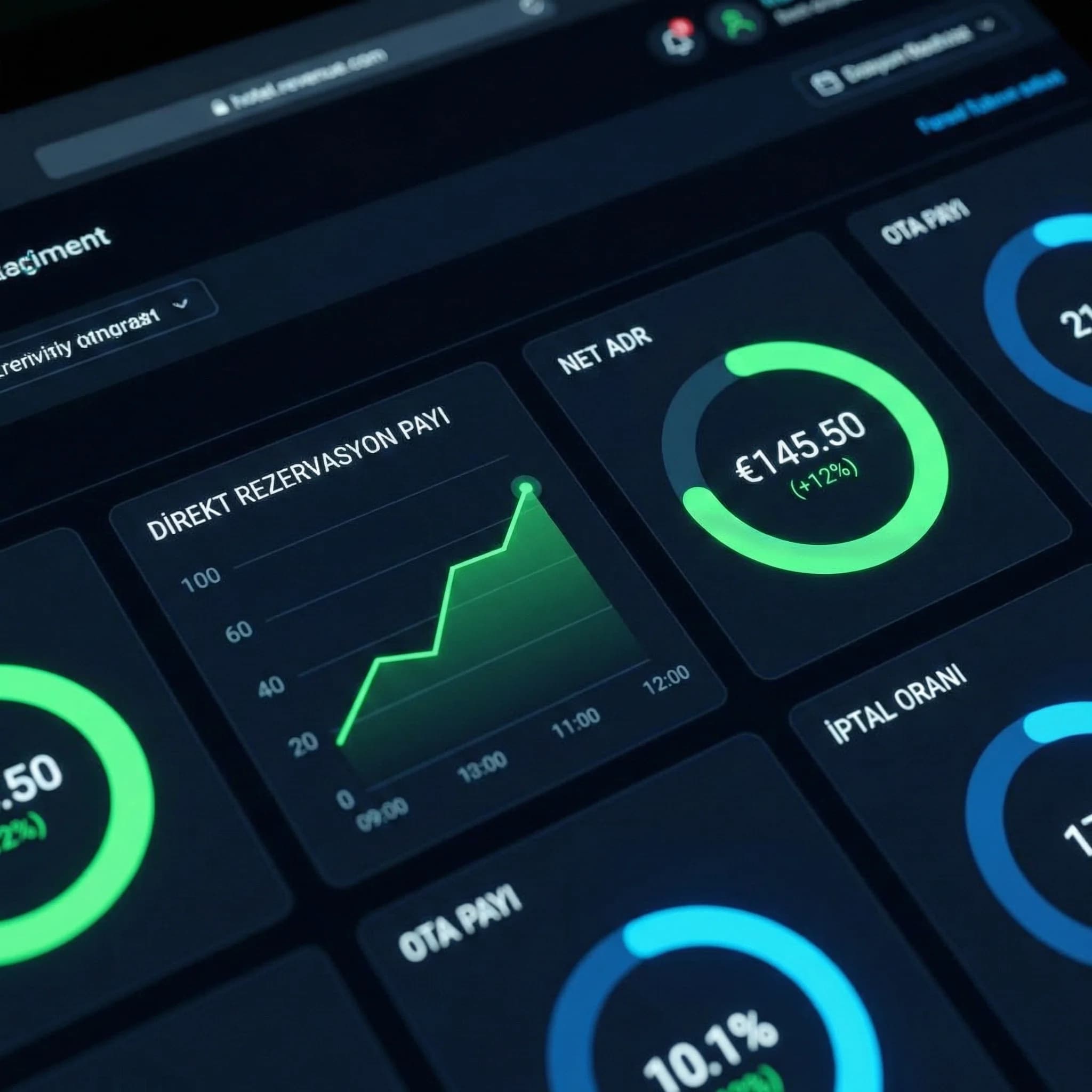 Parity KPI paneli, amaç: direct pay ve ADR etkisi, otel gelir bağlamı