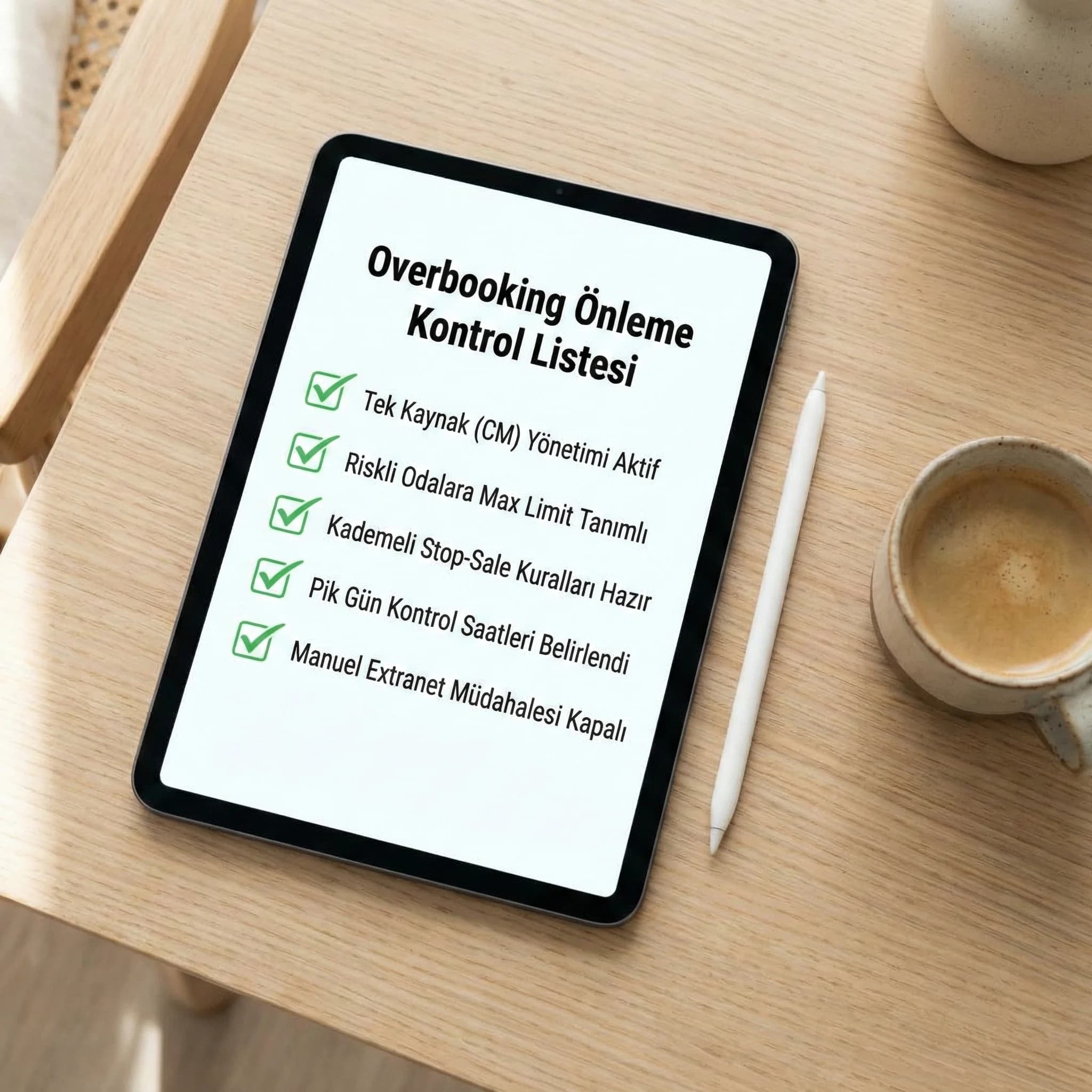 Önleme checklist’i, amaç: limit ve stop-sale adımları, otel operasyon bağlamı