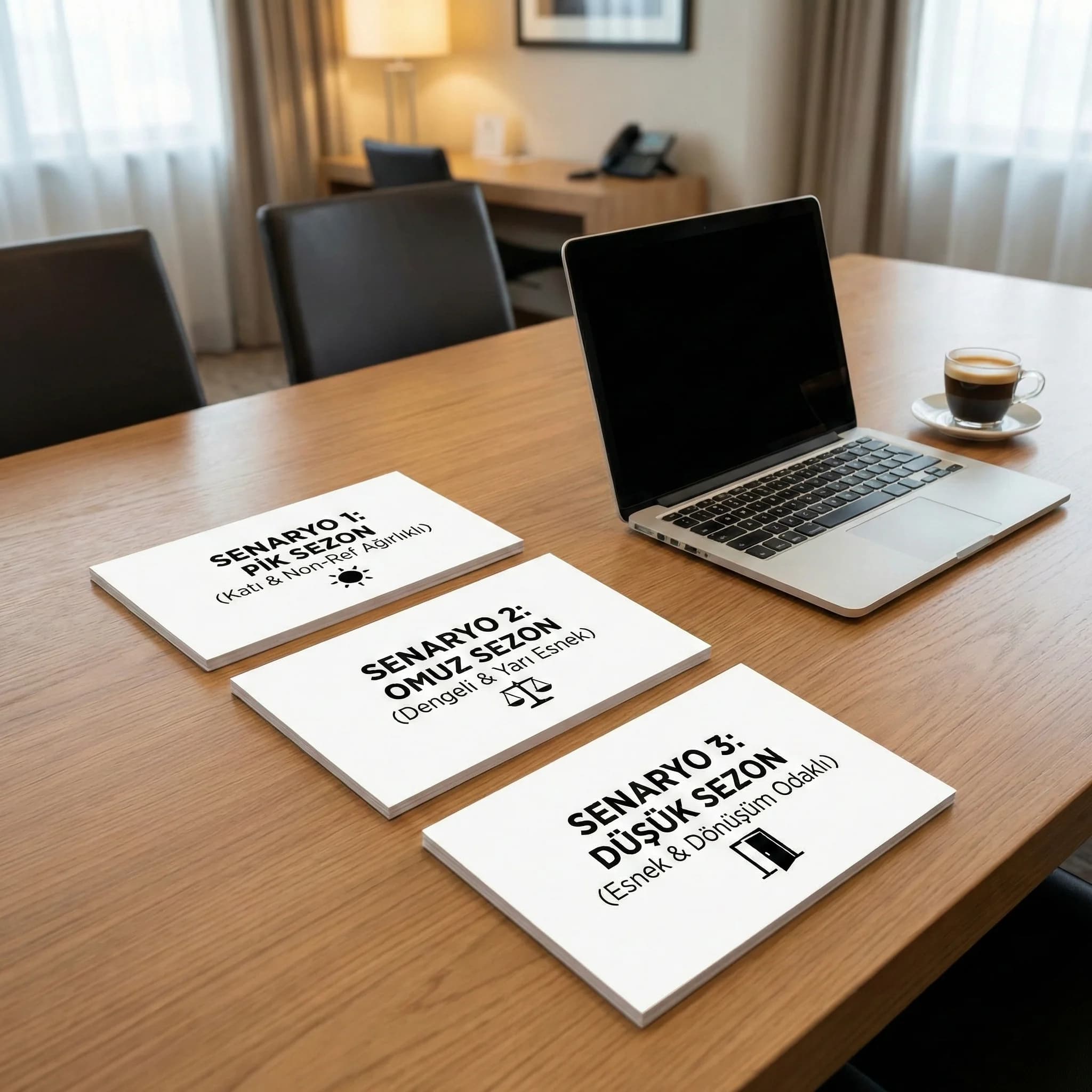 3 politika senaryosu kartı, amaç: uygulanabilir örnekler, otel revenue bağlamı