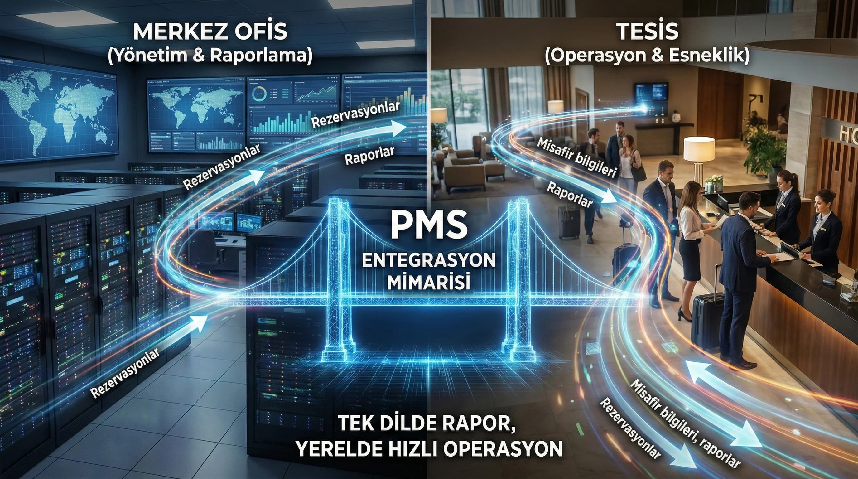 Merkez ofis ve tesis veri akışını gösteren görsel, entegrasyon kararını hızlandırır