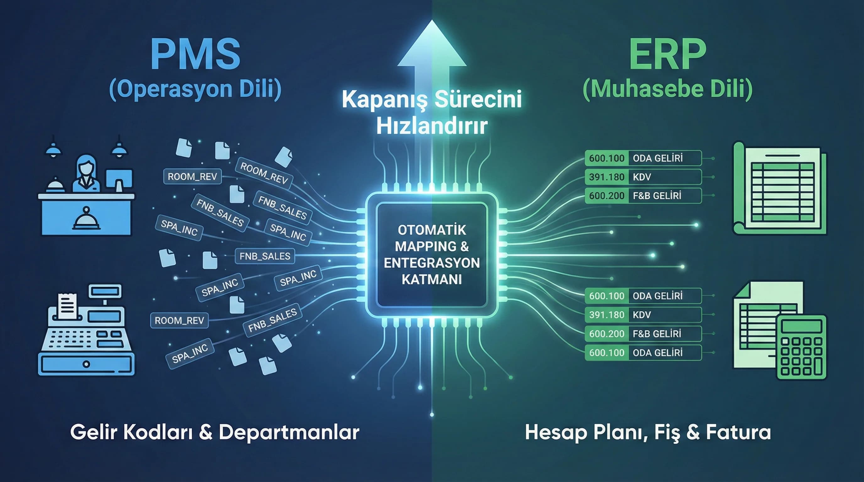 Gelir kodu ve hesap planı eşleştirmesini anlatan görsel, kapanış süreçlerini hızlandırır