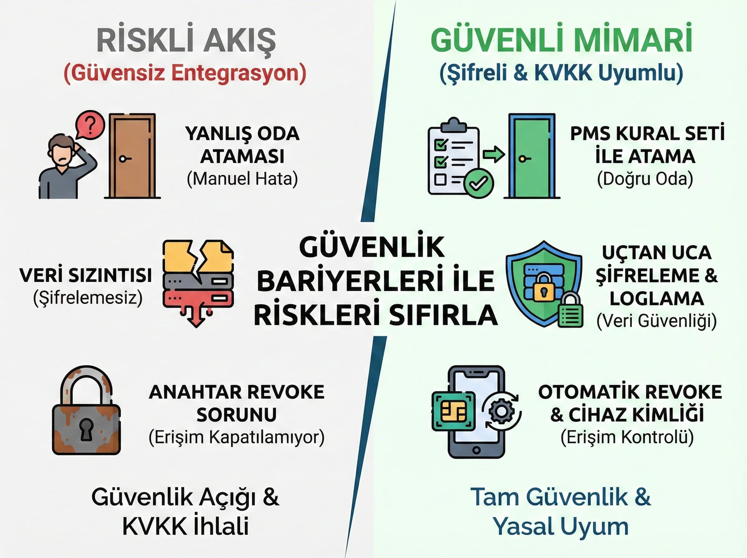 Güvenlik ve KVKK katmanını ayıran görsel, dijital anahtar risklerini azaltır