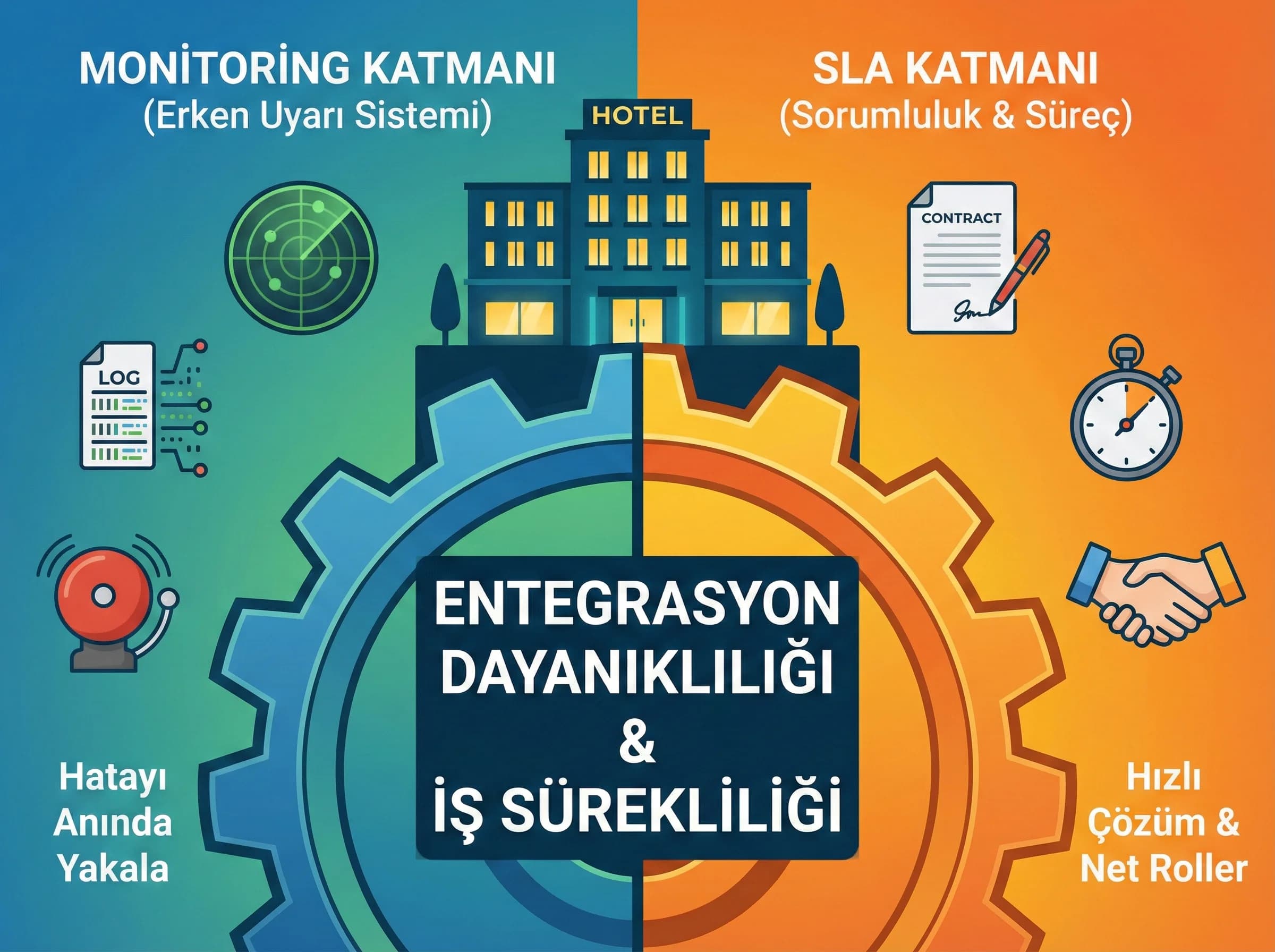Monitoring ve SLA katmanını ayıran görsel, entegrasyon dayanıklılığını artırır
