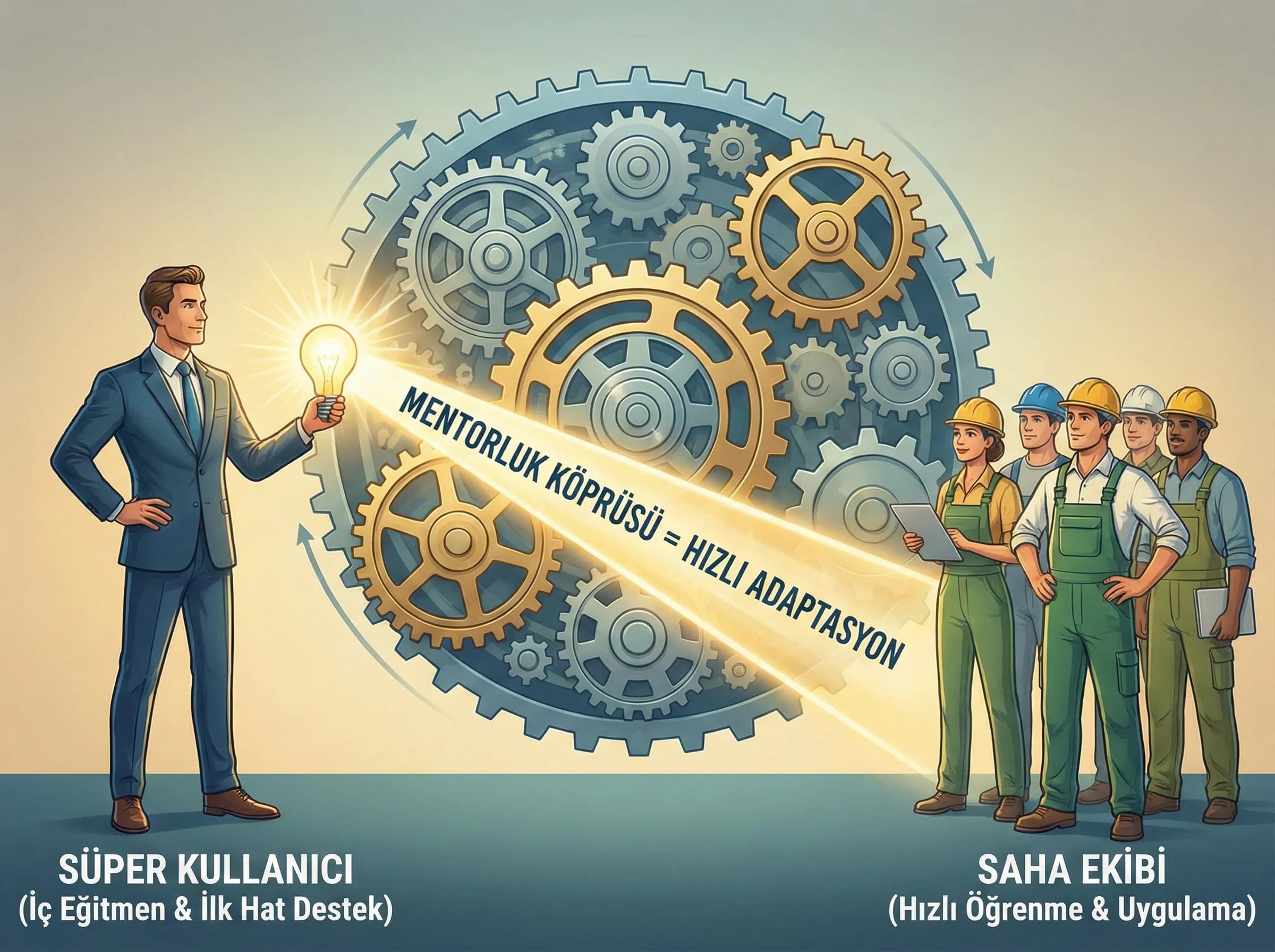 Süper kullanıcı ve mentorluk katmanını ayıran görsel, adaptasyonu artırır